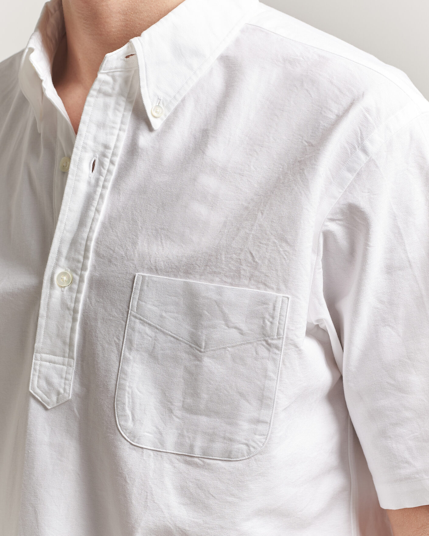 Men | Shirts | Kamakura Shirts | Vintage Ivy Half Sleeve Oxford Popover White