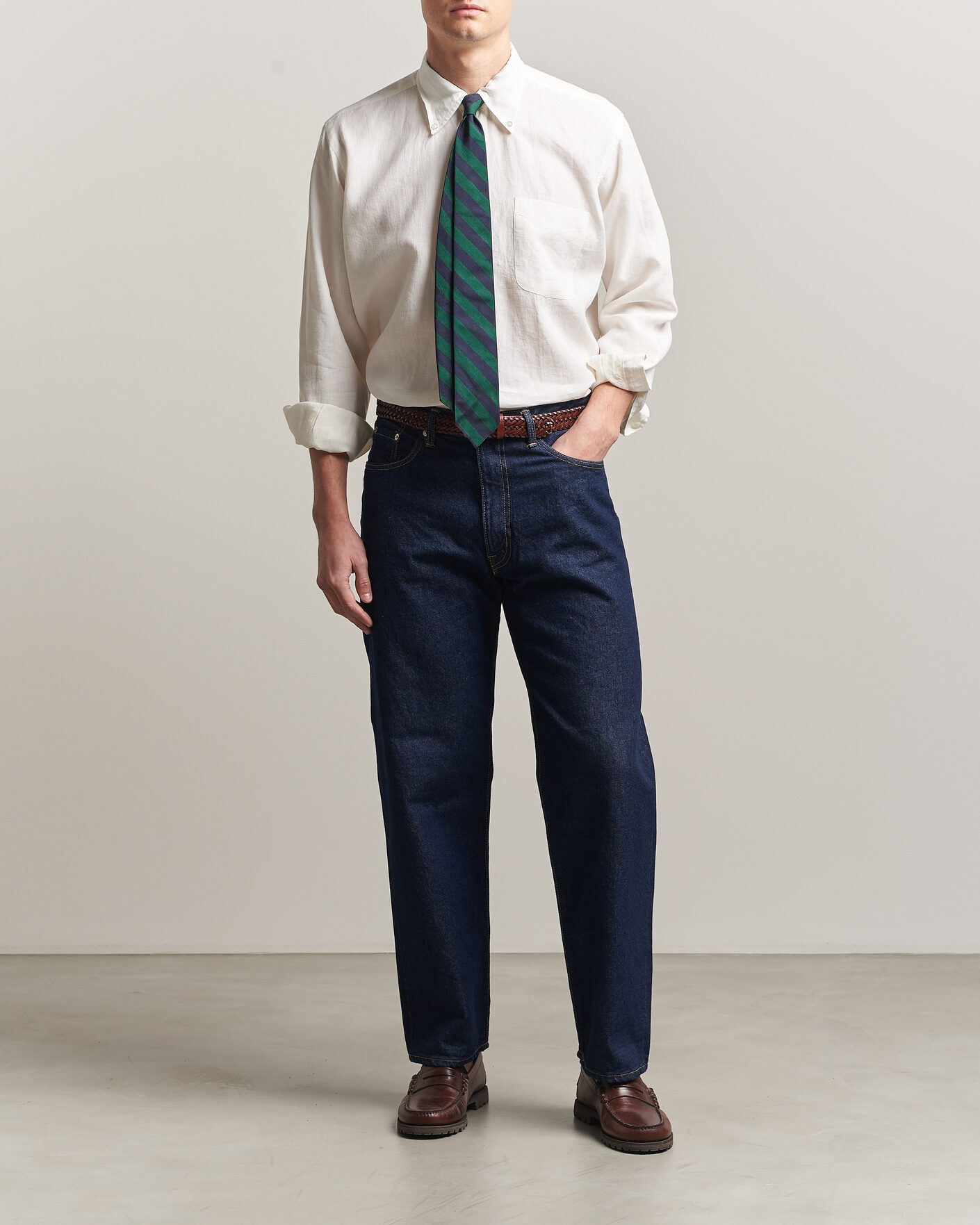 Men | Shirts | Kamakura Shirts | Linen Ametora Shirt White