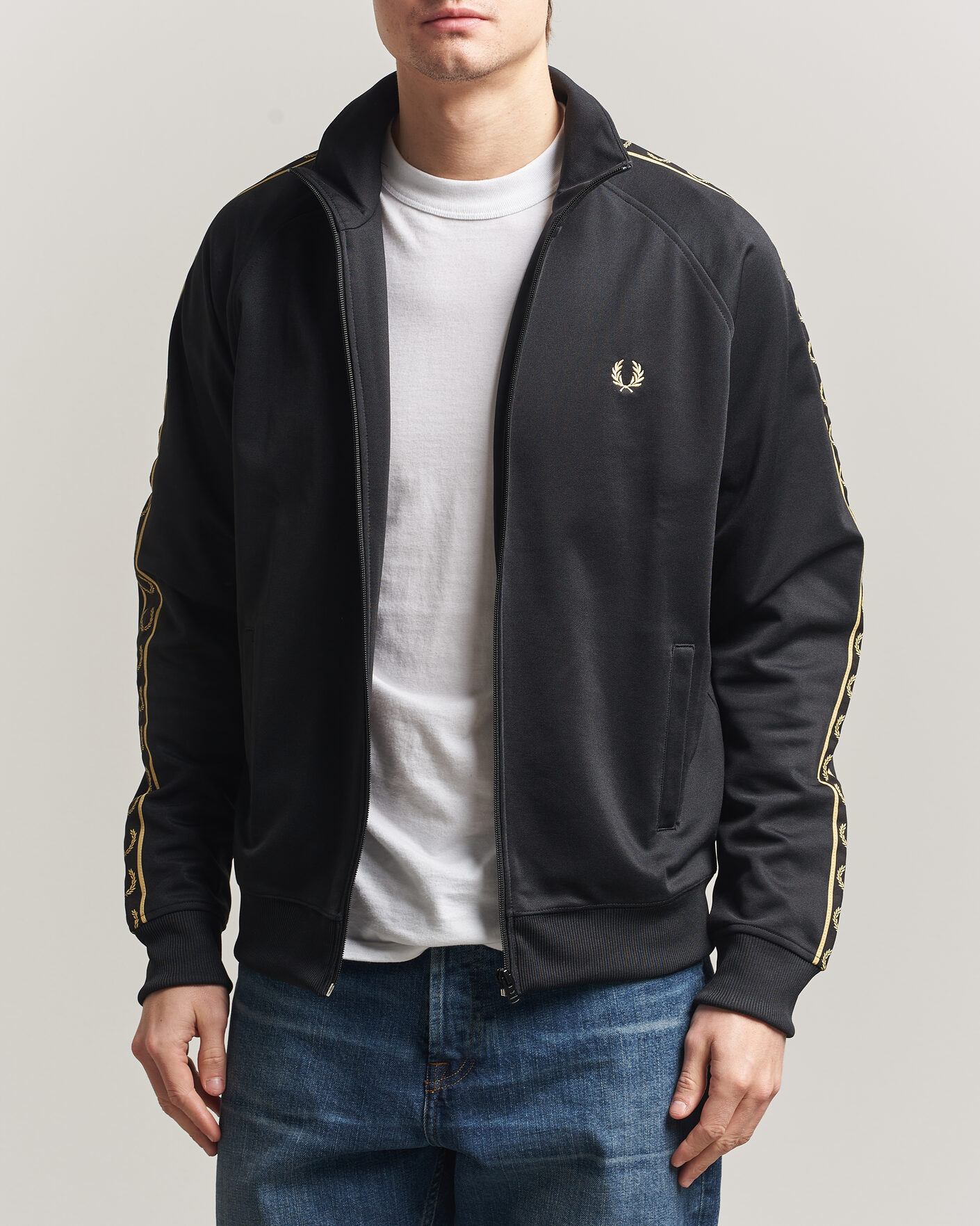 Men | Sweaters & Knitwear | Fred Perry | Taped Track Jacket Black
