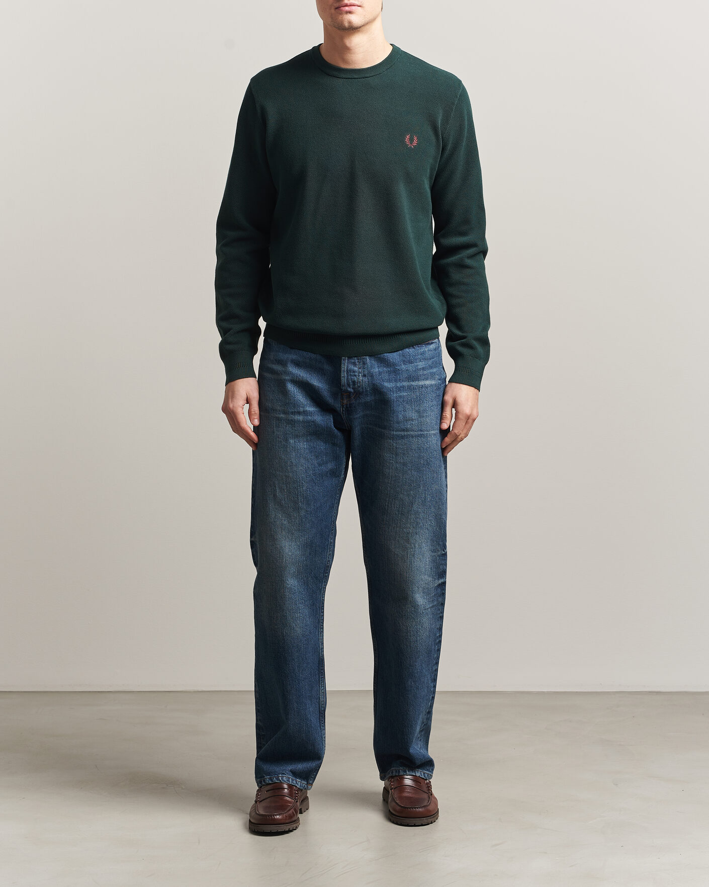 Men | Sweaters & Knitwear | Fred Perry | Piqué Stitched Sweater Grassroots Green