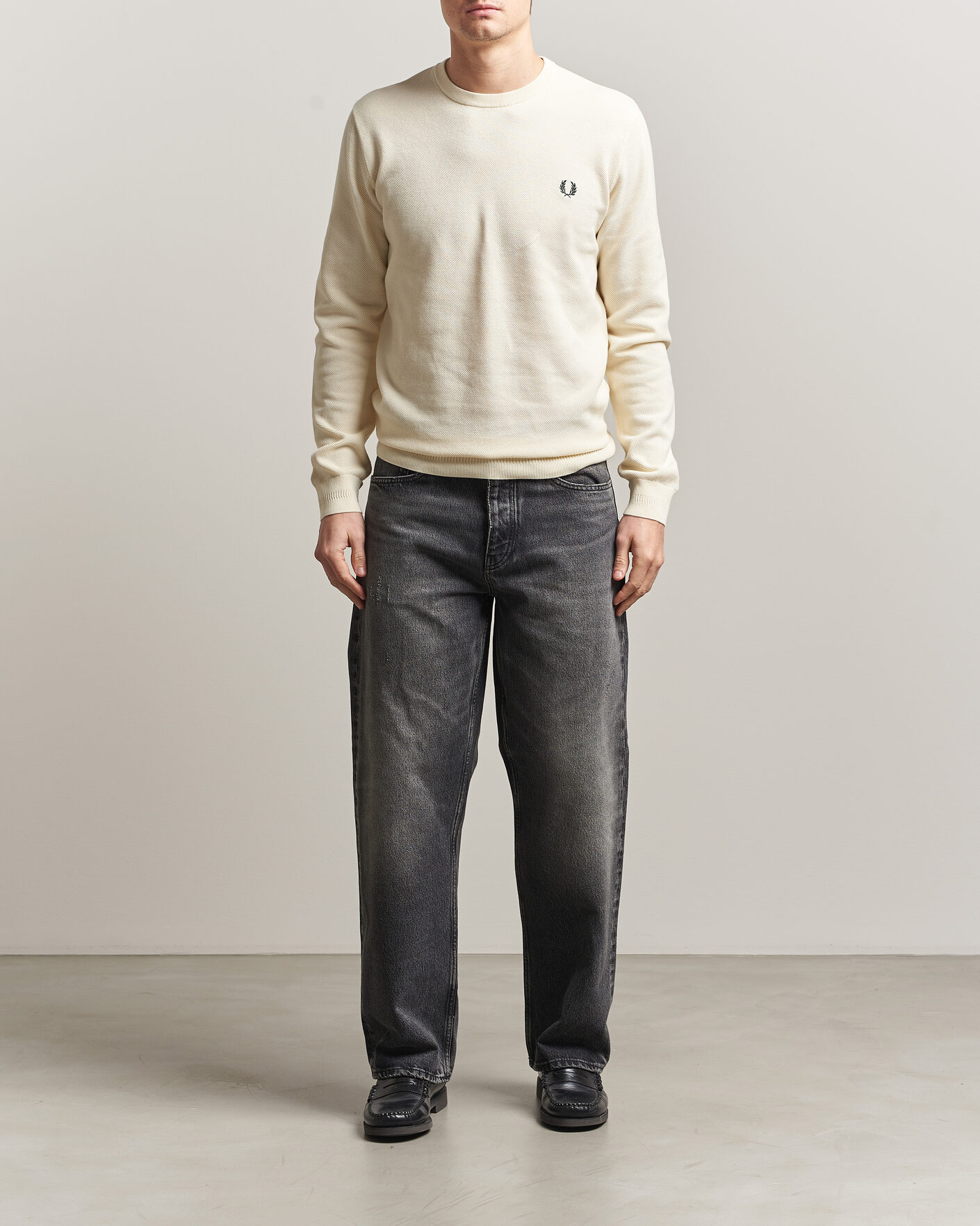 Men | Sweaters & Knitwear | Fred Perry | Piqué Stitched Sweater Ecru