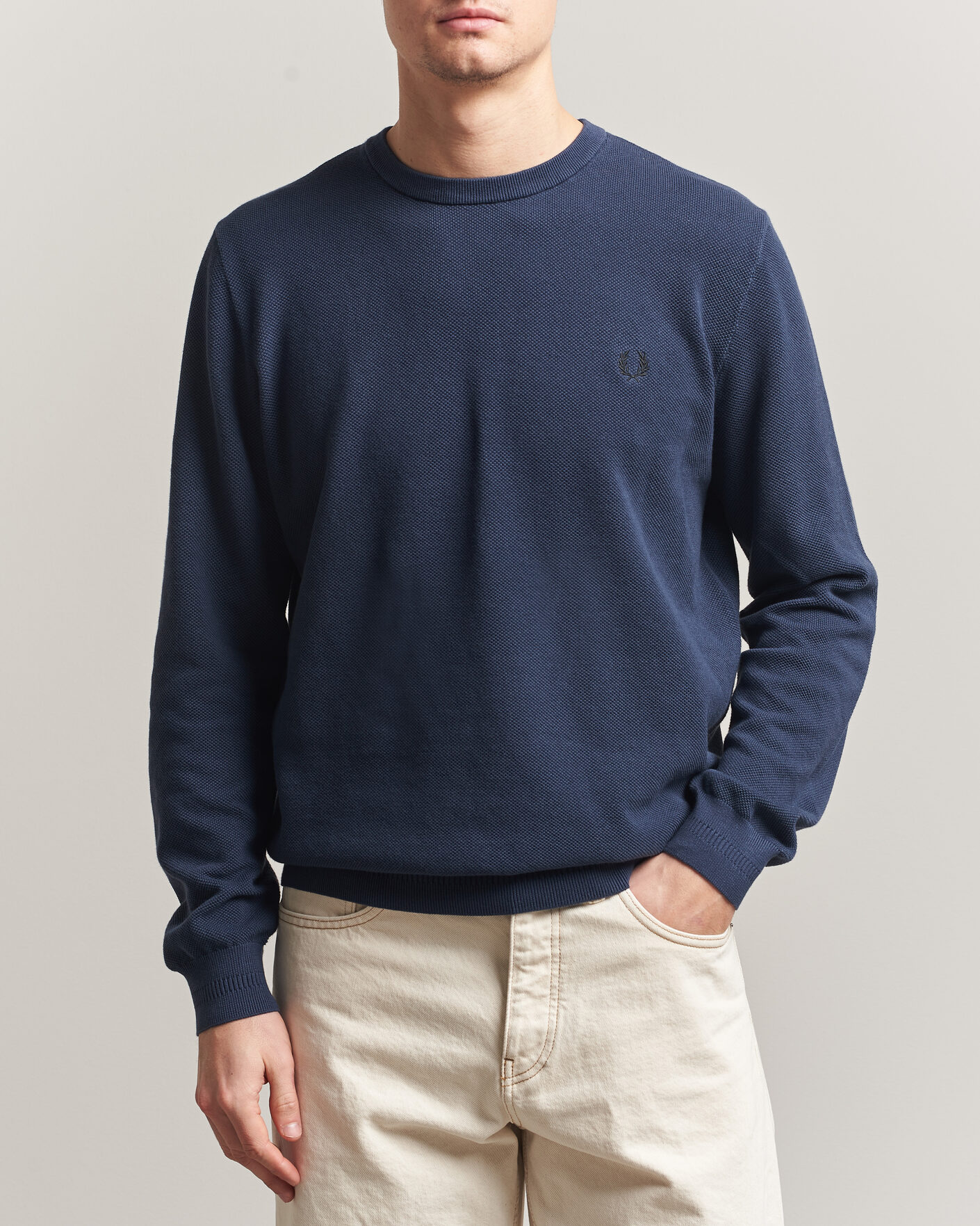 Men | Sweaters & Knitwear | Fred Perry | Piqué Stitched Sweater Dark Airforce
