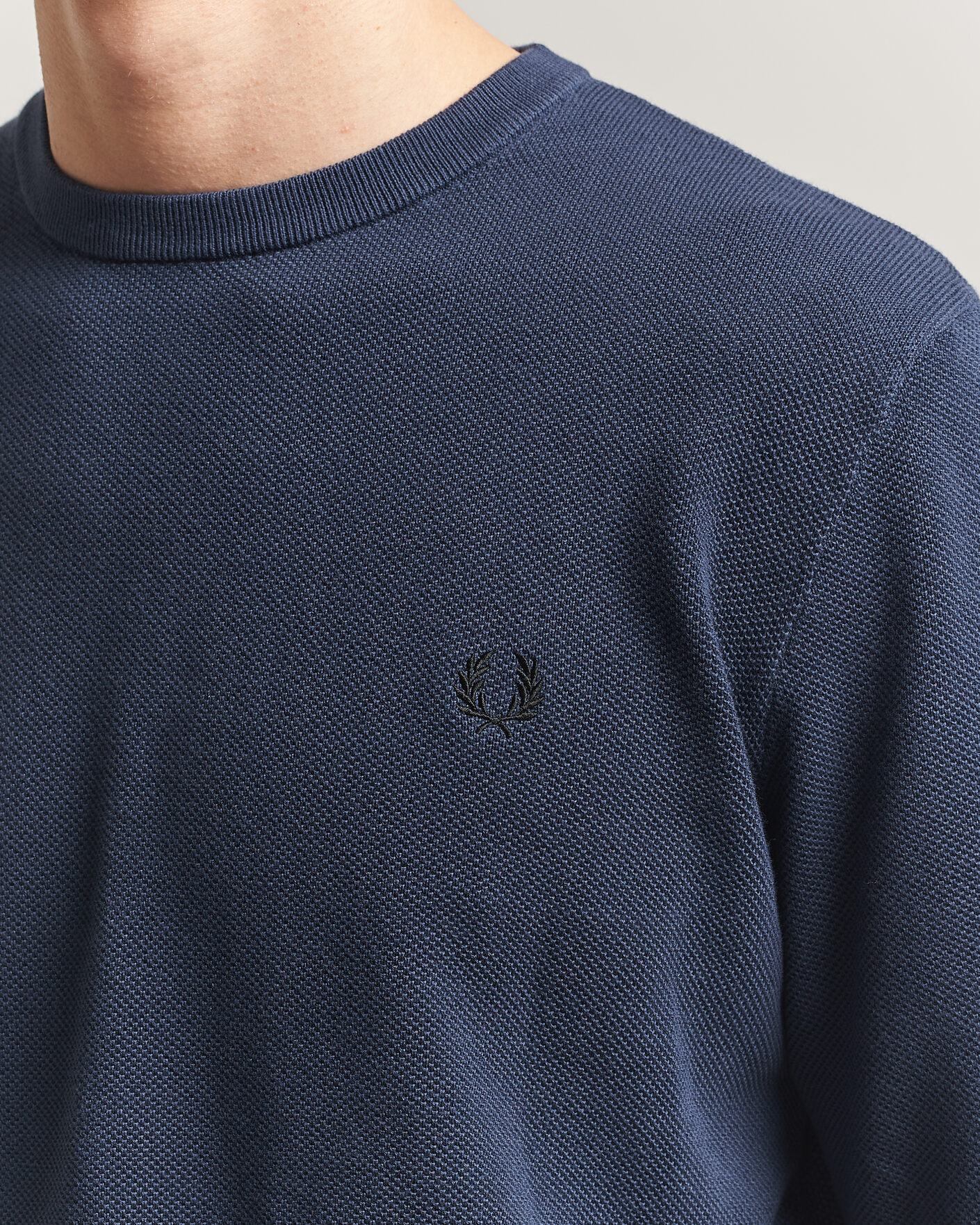 Men | Sweaters & Knitwear | Fred Perry | Piqué Stitched Sweater Dark Airforce