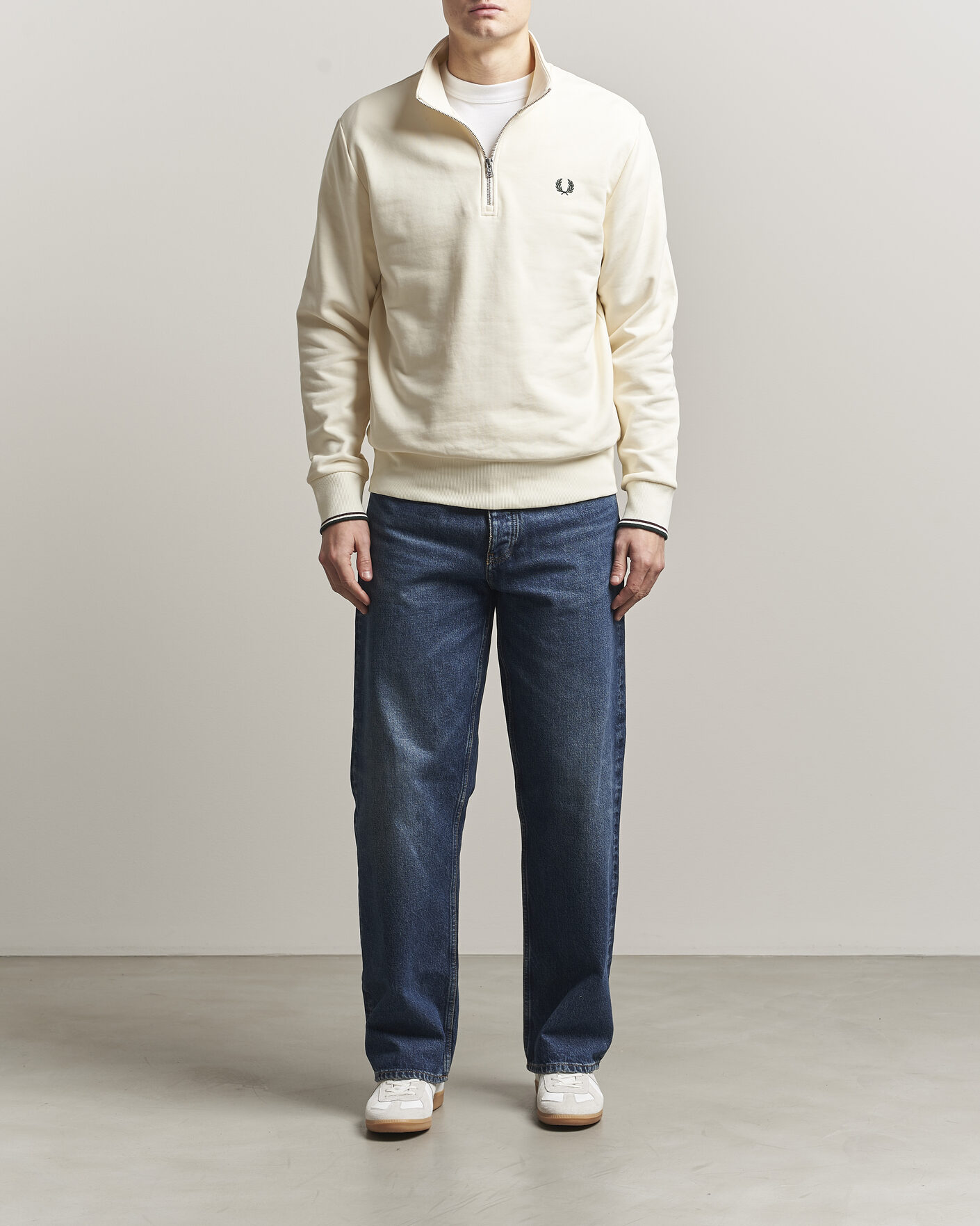 Men | Sweaters & Knitwear | Fred Perry | Half Zip Sweatshirt Ecru