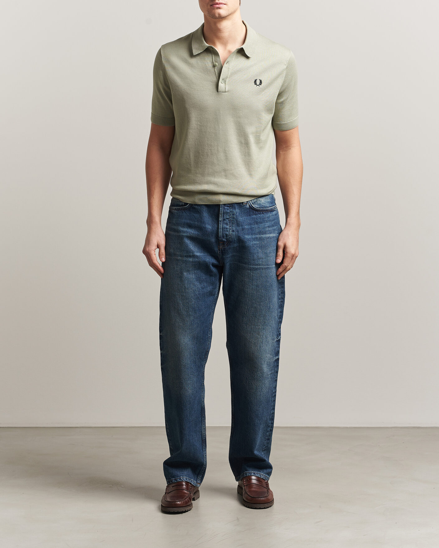 Men | Polo Shirts | Fred Perry | Cotton Knitted Polo Seagrass Green