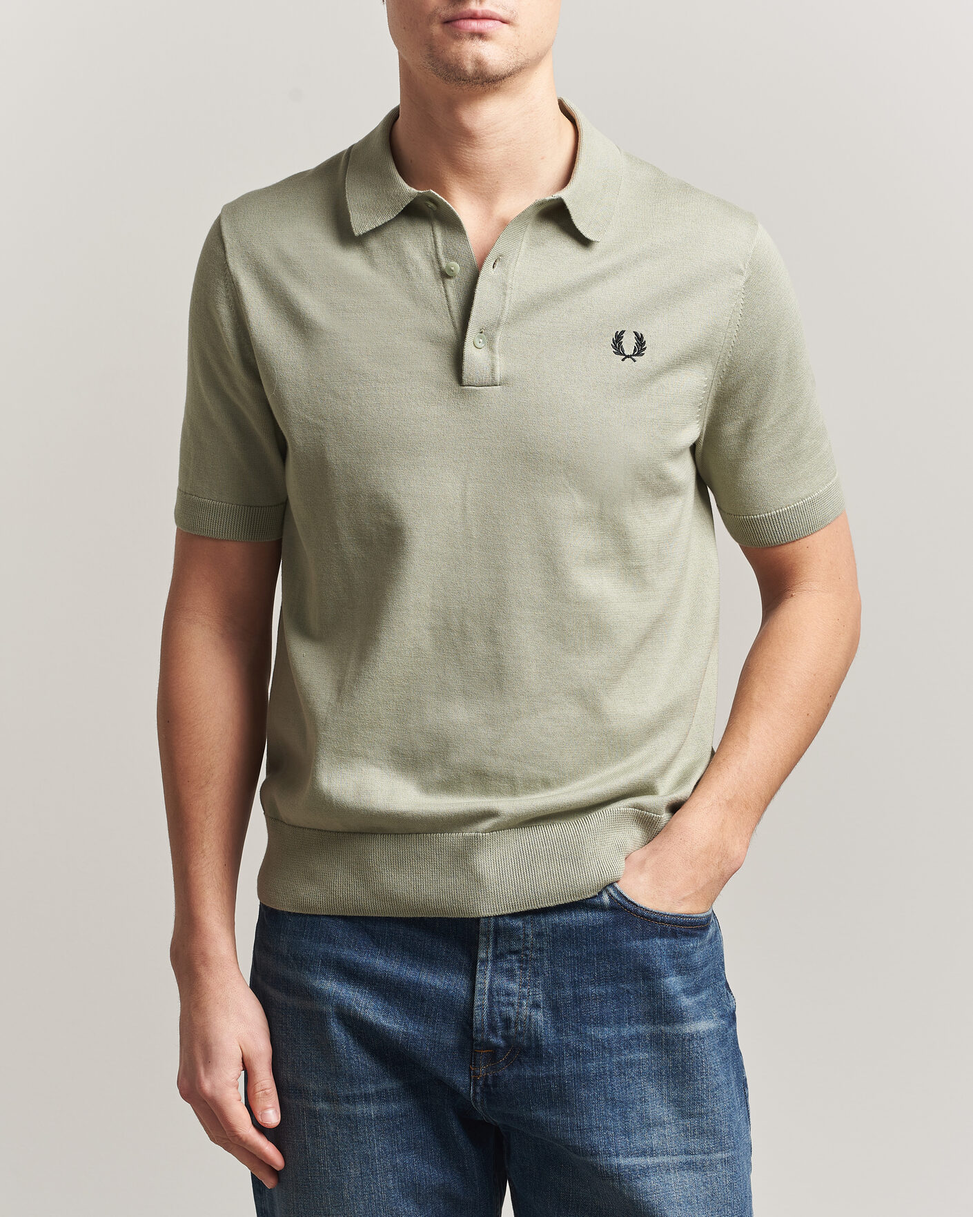 Men | Polo Shirts | Fred Perry | Cotton Knitted Polo Seagrass Green