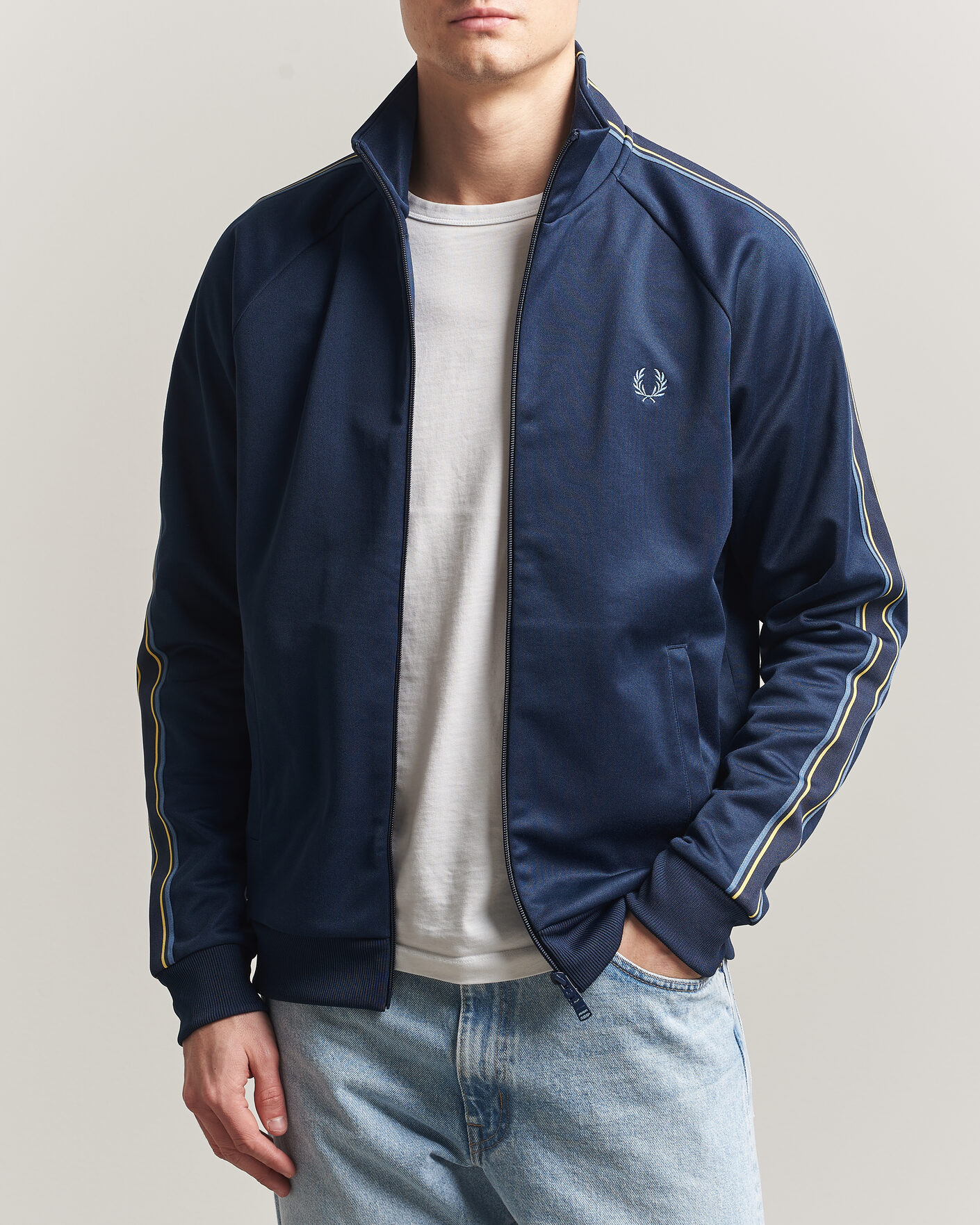 Men | Sweaters & Knitwear | Fred Perry | Tramline Taped Track Jacket Tennis Blue