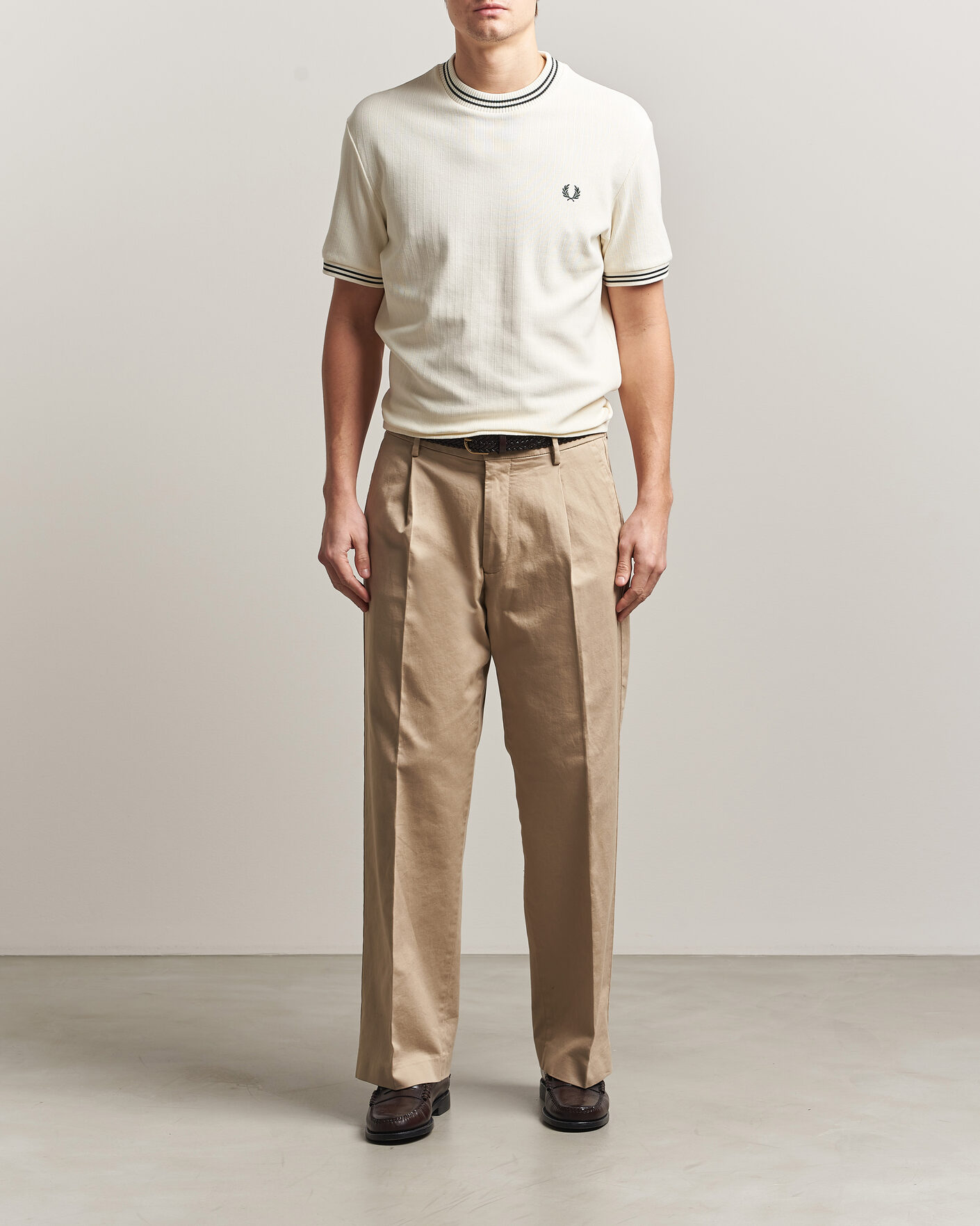 Fred Perry Rib Knitted T-Shirt Ecru at CareOfCarl.com