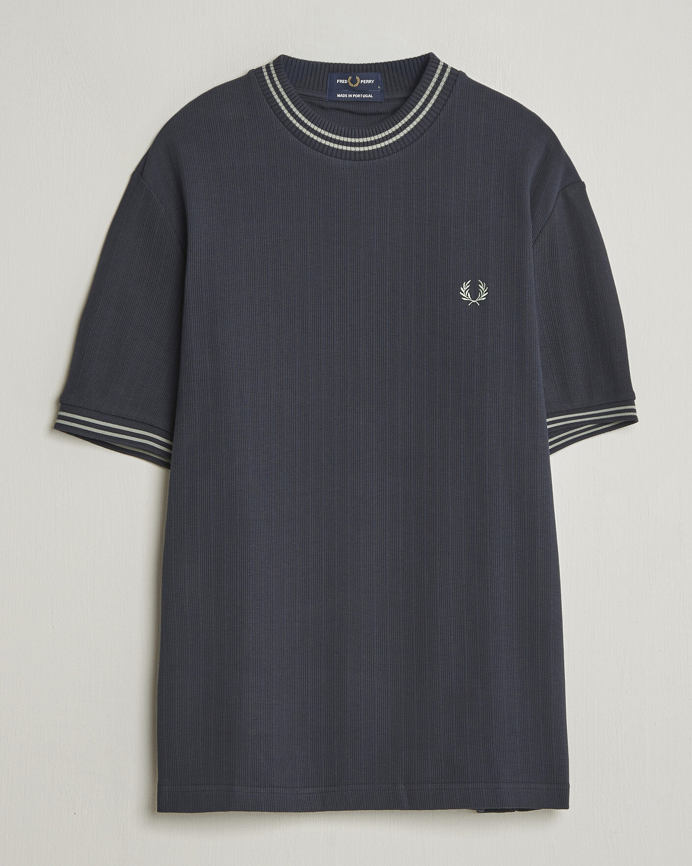 Fred Perry Rib Knitted T-Shirt Navy at CareOfCarl.com