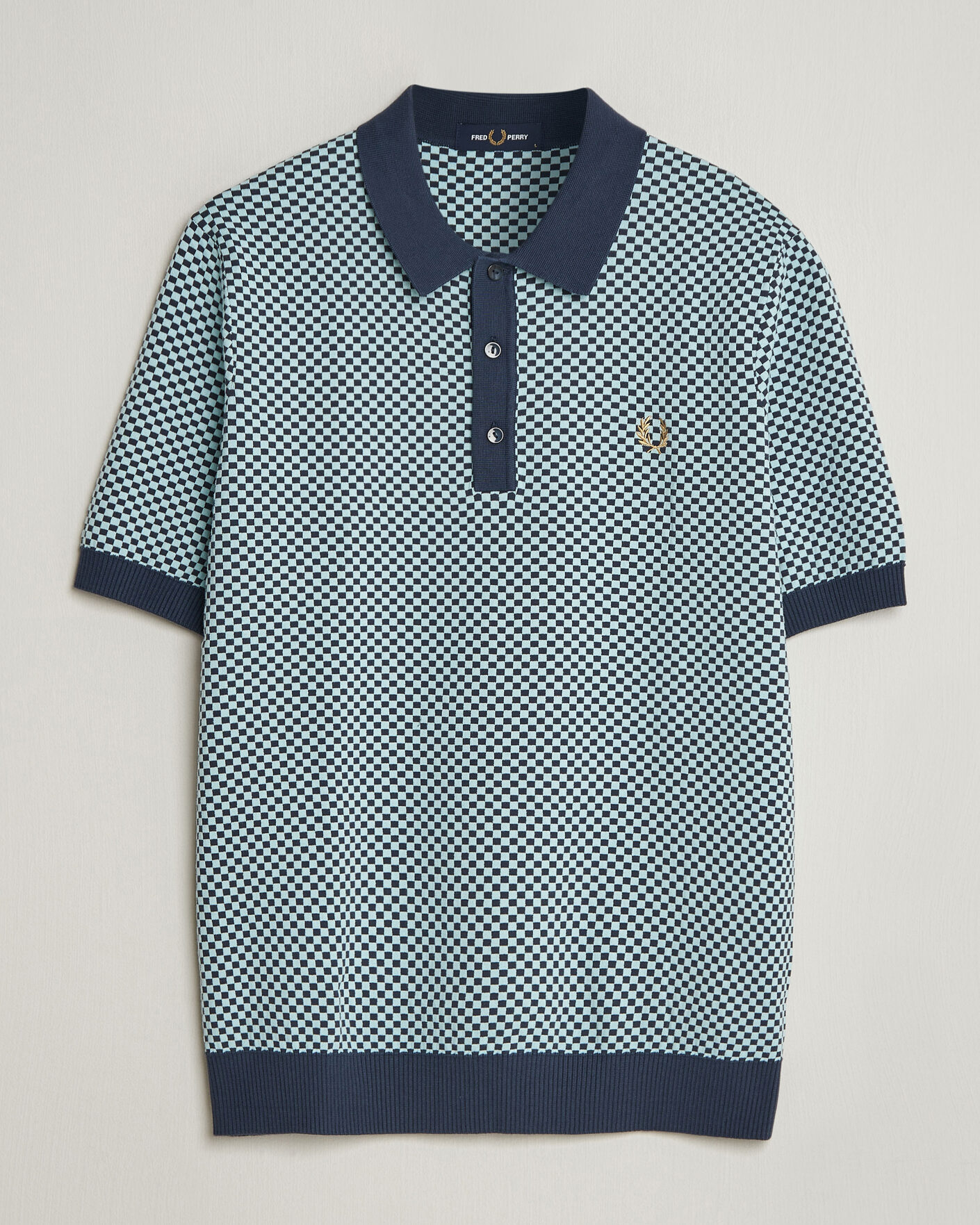 Men | Polo Shirts | Fred Perry | Checkboard Knitted Polo Dark Airforce