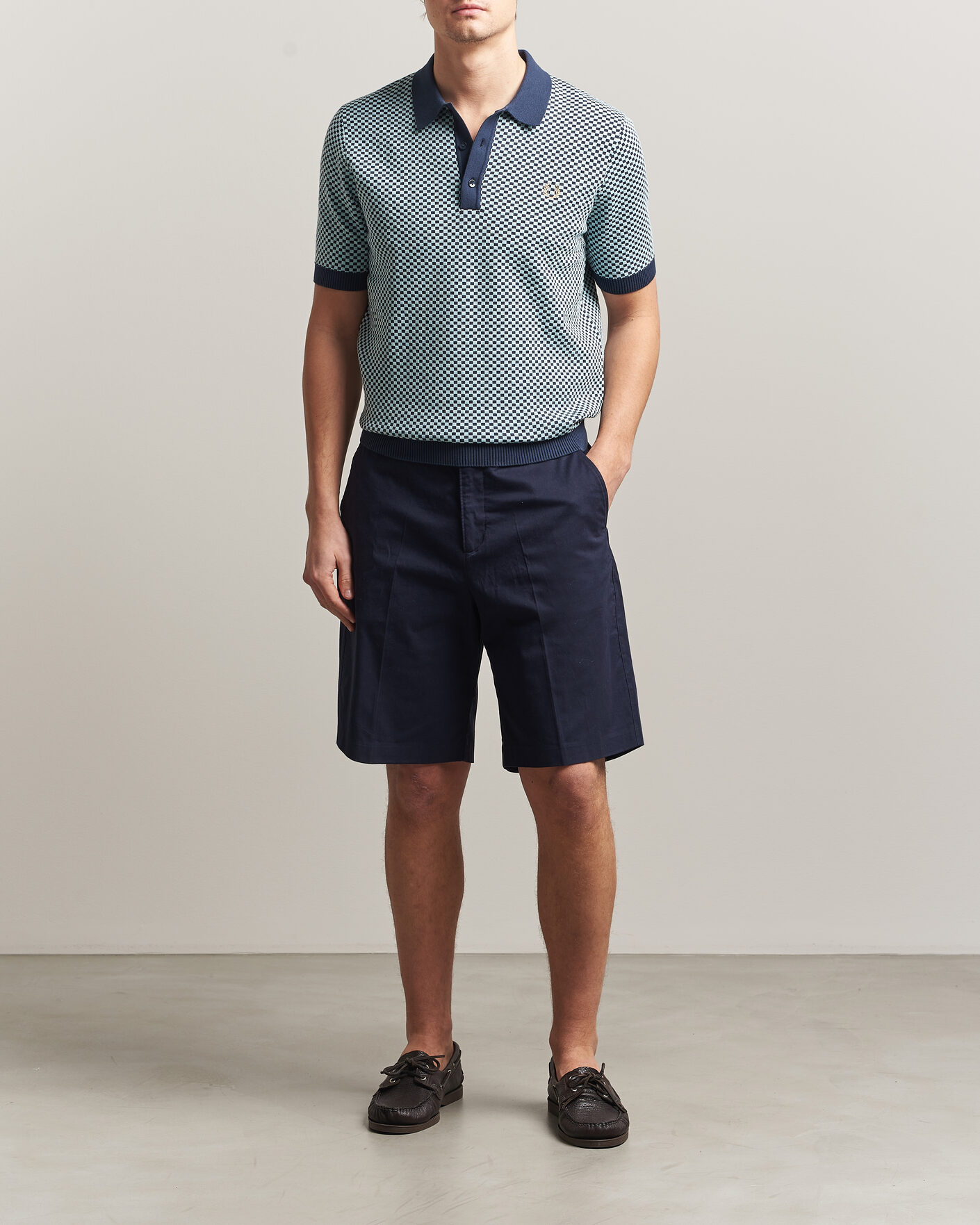 Men | Polo Shirts | Fred Perry | Checkboard Knitted Polo Dark Airforce
