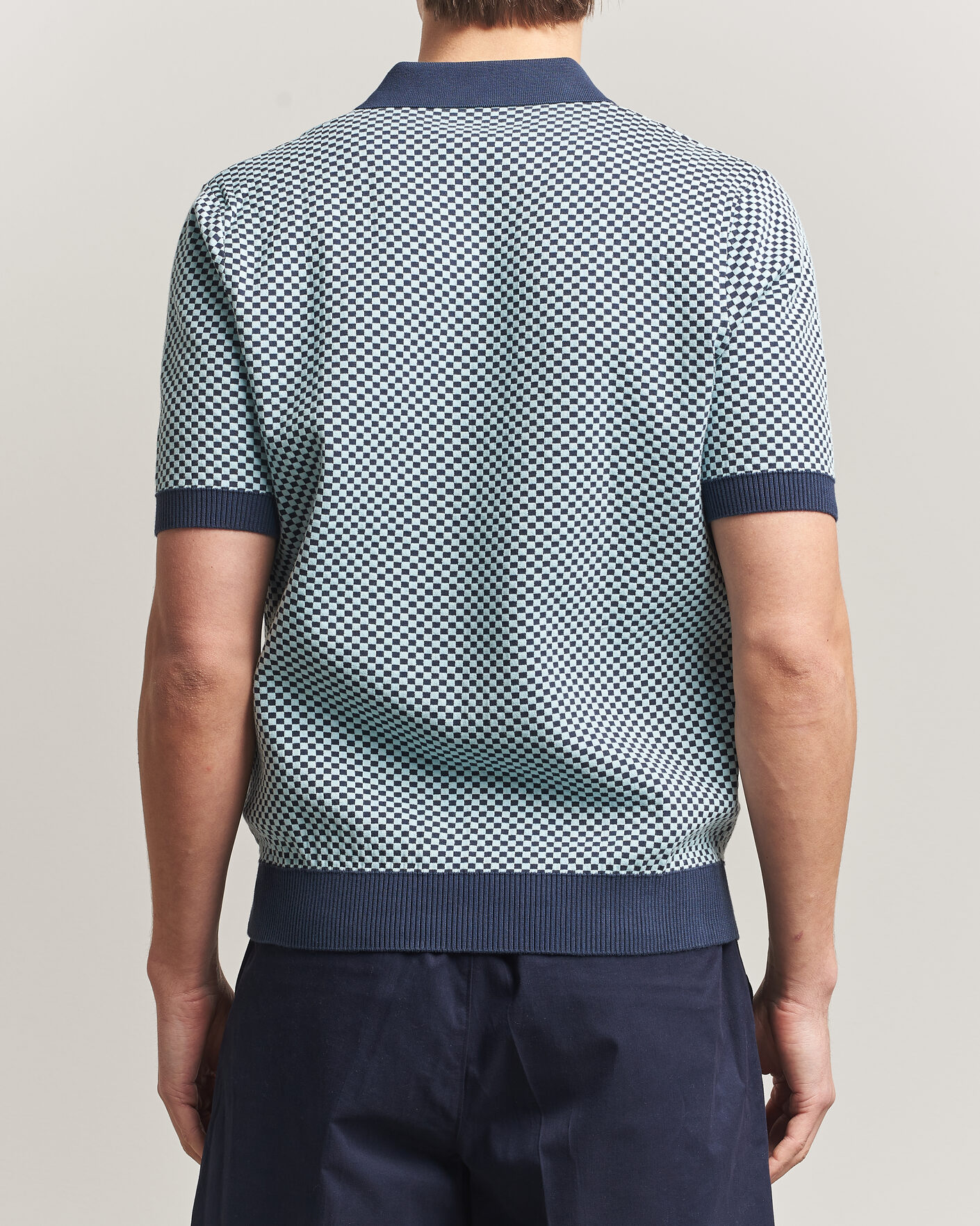 Men | Polo Shirts | Fred Perry | Checkboard Knitted Polo Dark Airforce