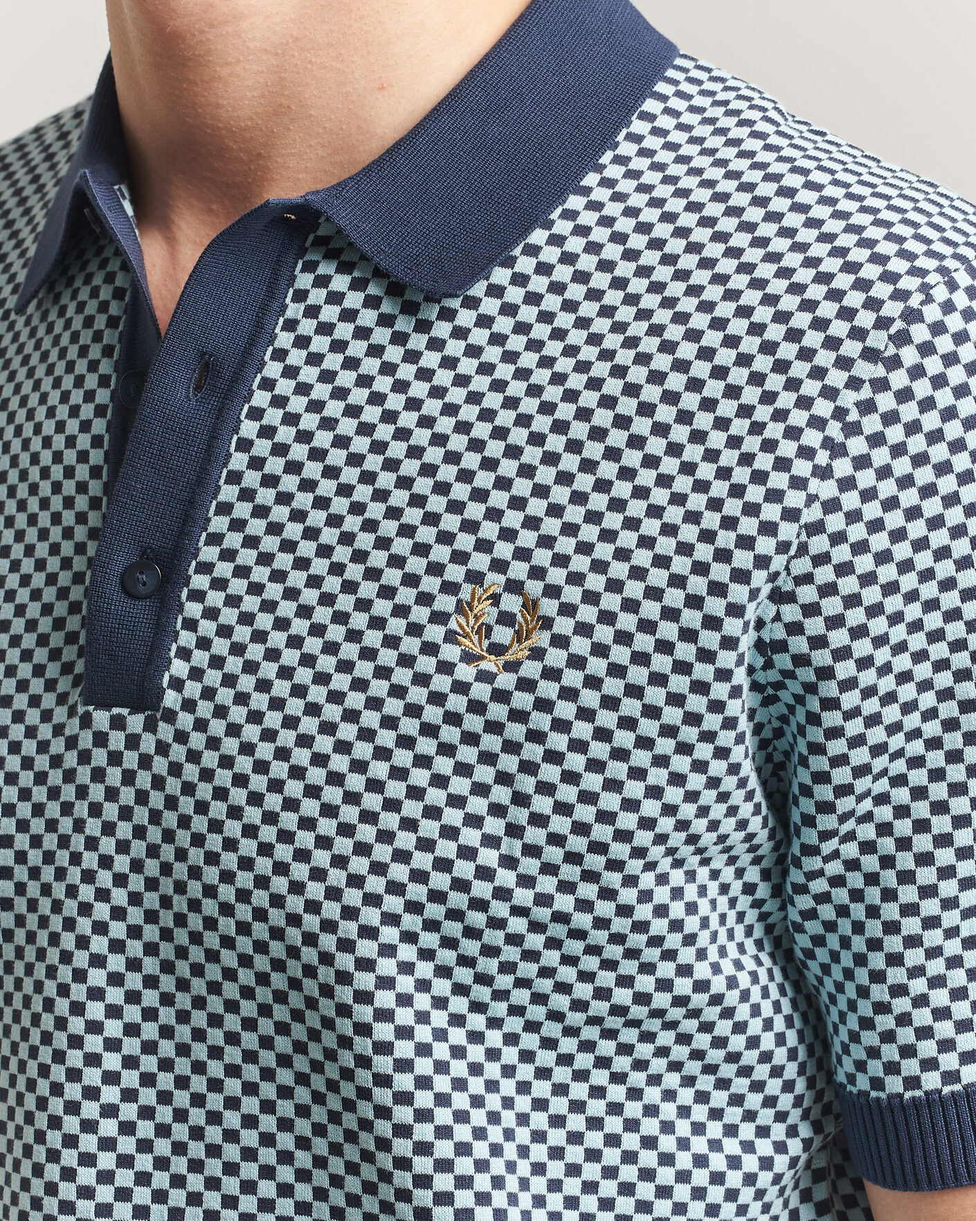 Men | Polo Shirts | Fred Perry | Checkboard Knitted Polo Dark Airforce