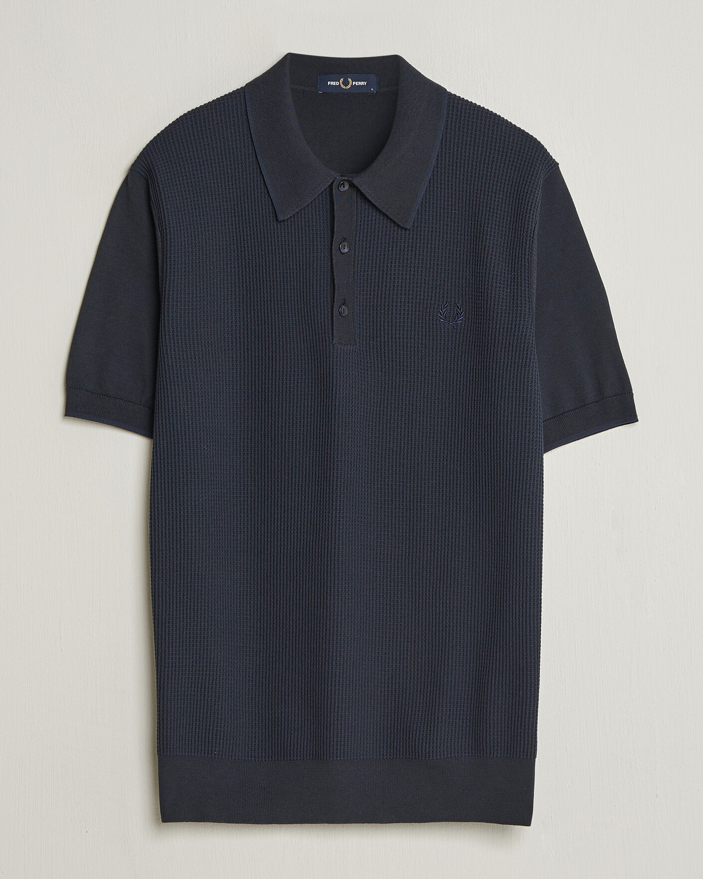 Men | Polo Shirts | Fred Perry | Waffle Knitted Polo Navy