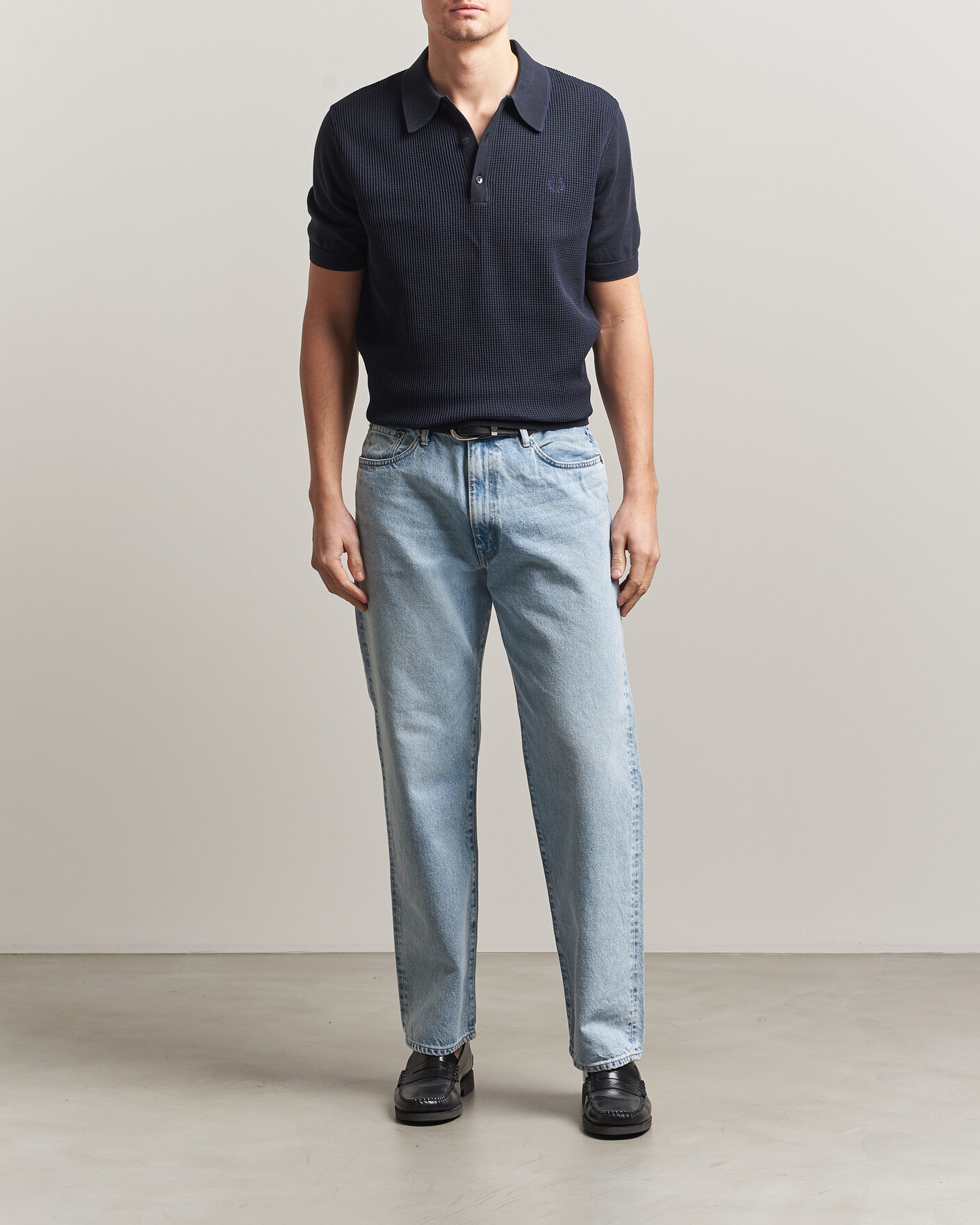 Men | Polo Shirts | Fred Perry | Waffle Knitted Polo Navy