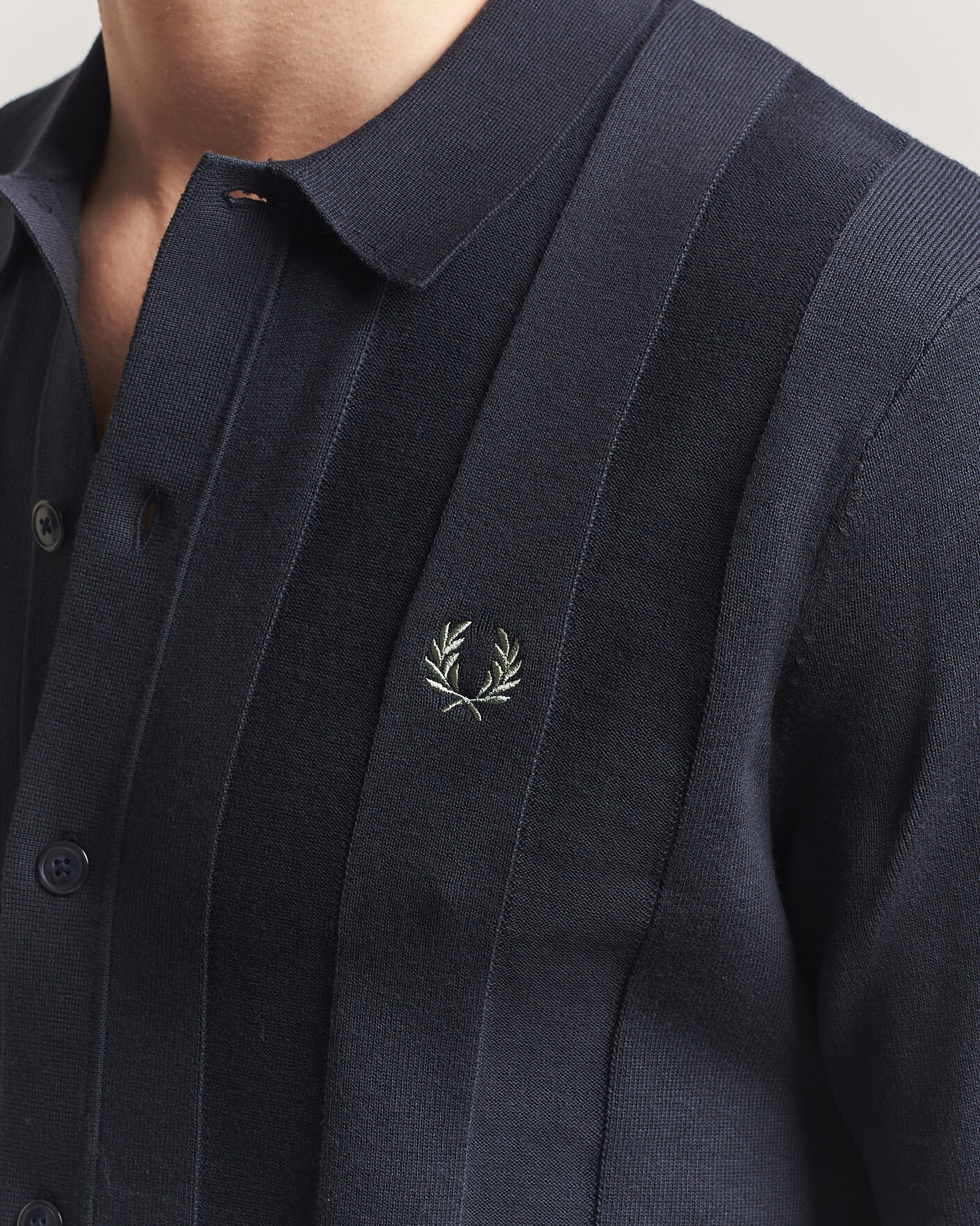 Men | Shirts | Fred Perry | Tonal Vertical Striped Knitted Shirt Navy
