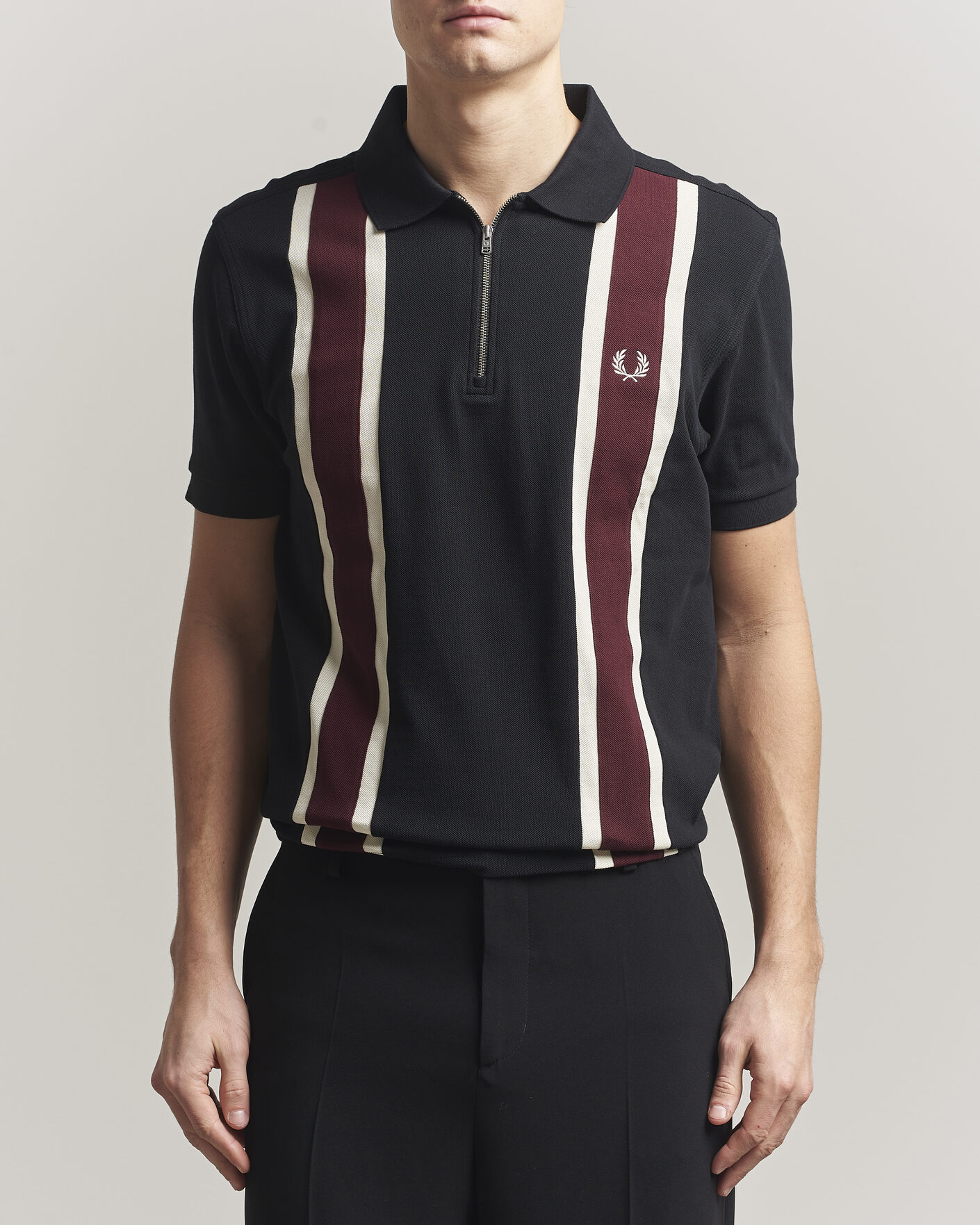 Men | Polo Shirts | Fred Perry | Tramline Half Zip Polo Black