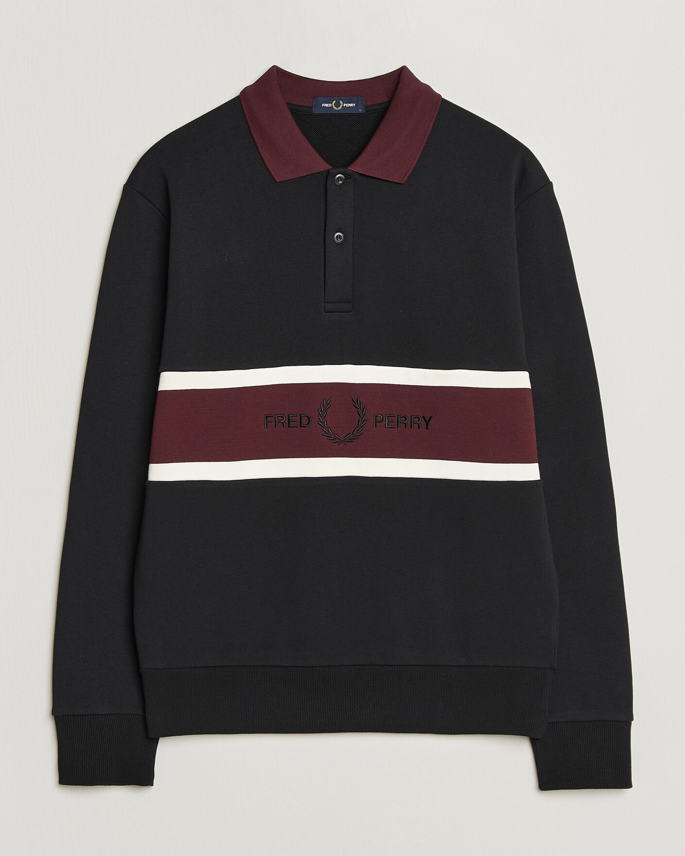 Men | Sweaters & Knitwear | Fred Perry | Embroidered Paneled Polo Sweater Black