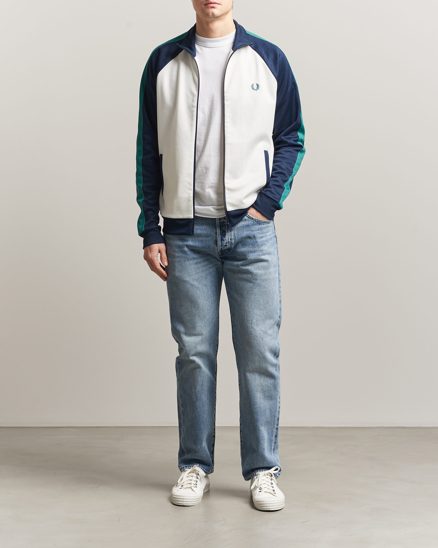 Fred Perry Contrast Sleeve Track Jacket Snow White at CareOfCarl.com
