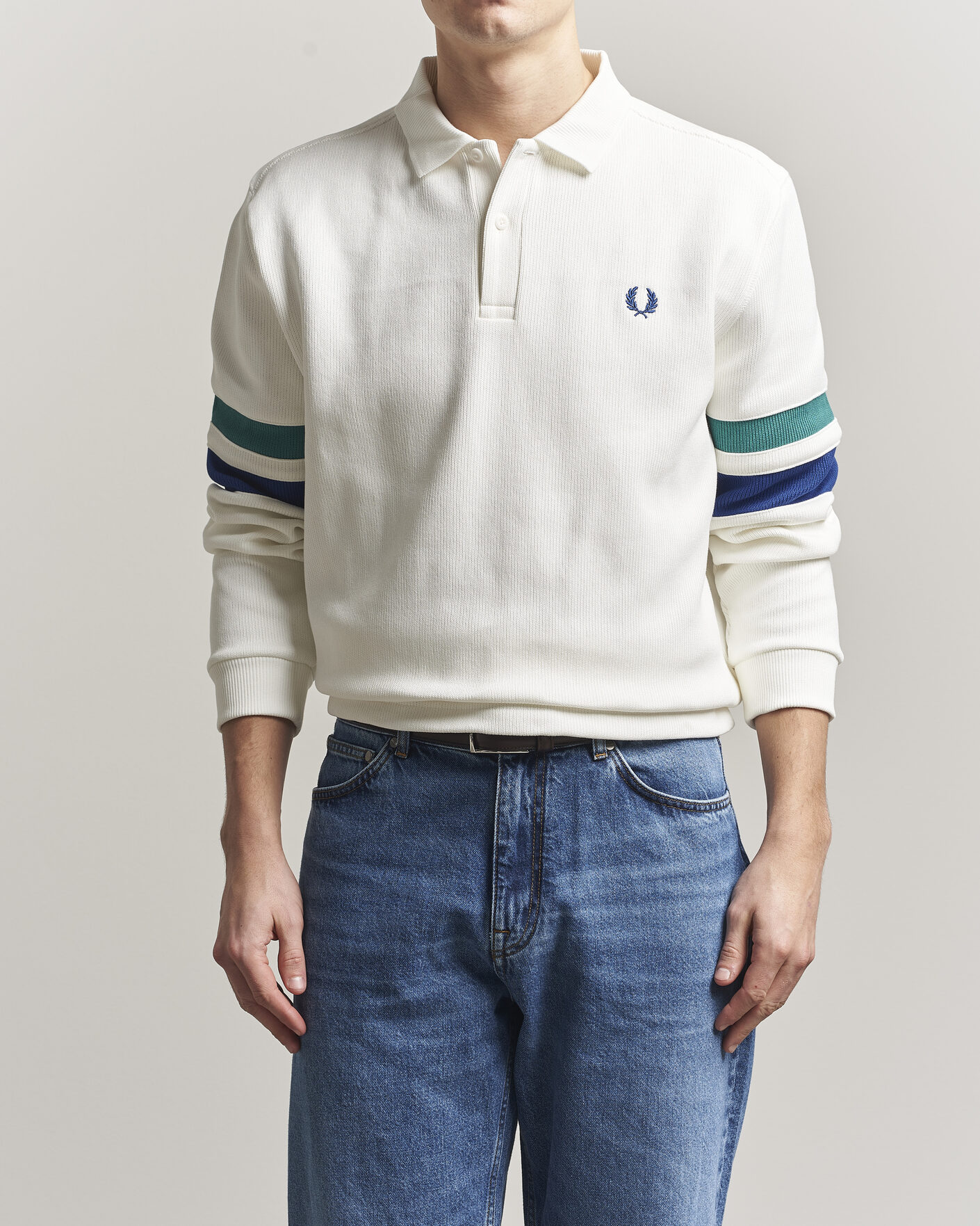 Men | Sweaters & Knitwear | Fred Perry | Tipped Sleeve Rugger Snow White