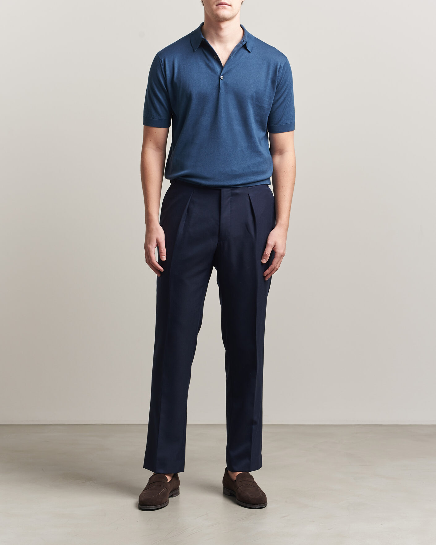 Men | Polo Shirts | John Smedley | Adrian Slim Fit Sea Island Cotton Polo Delft Blue