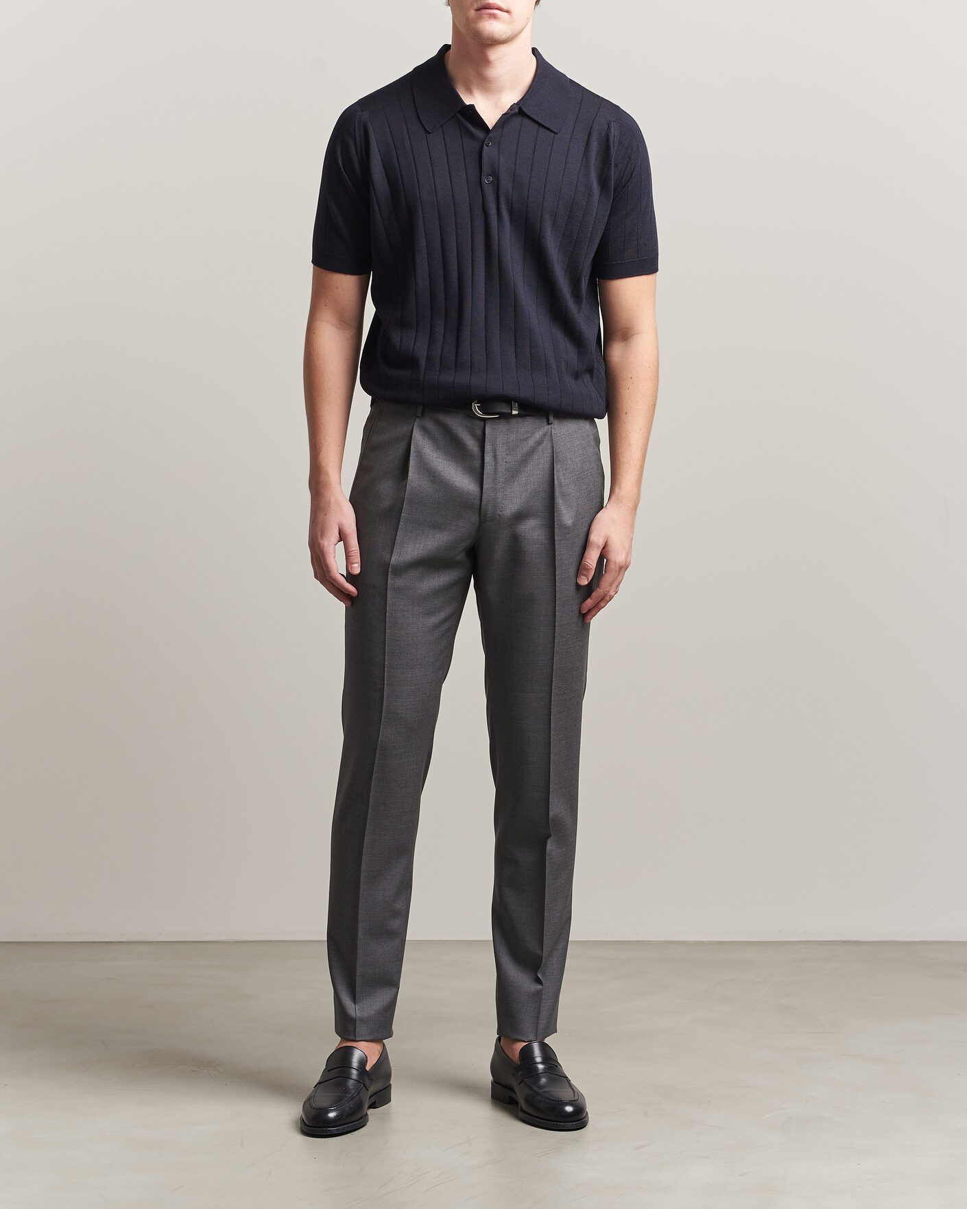 John Smedley Williams Merino/Cotton Knitted Polo Navy at
