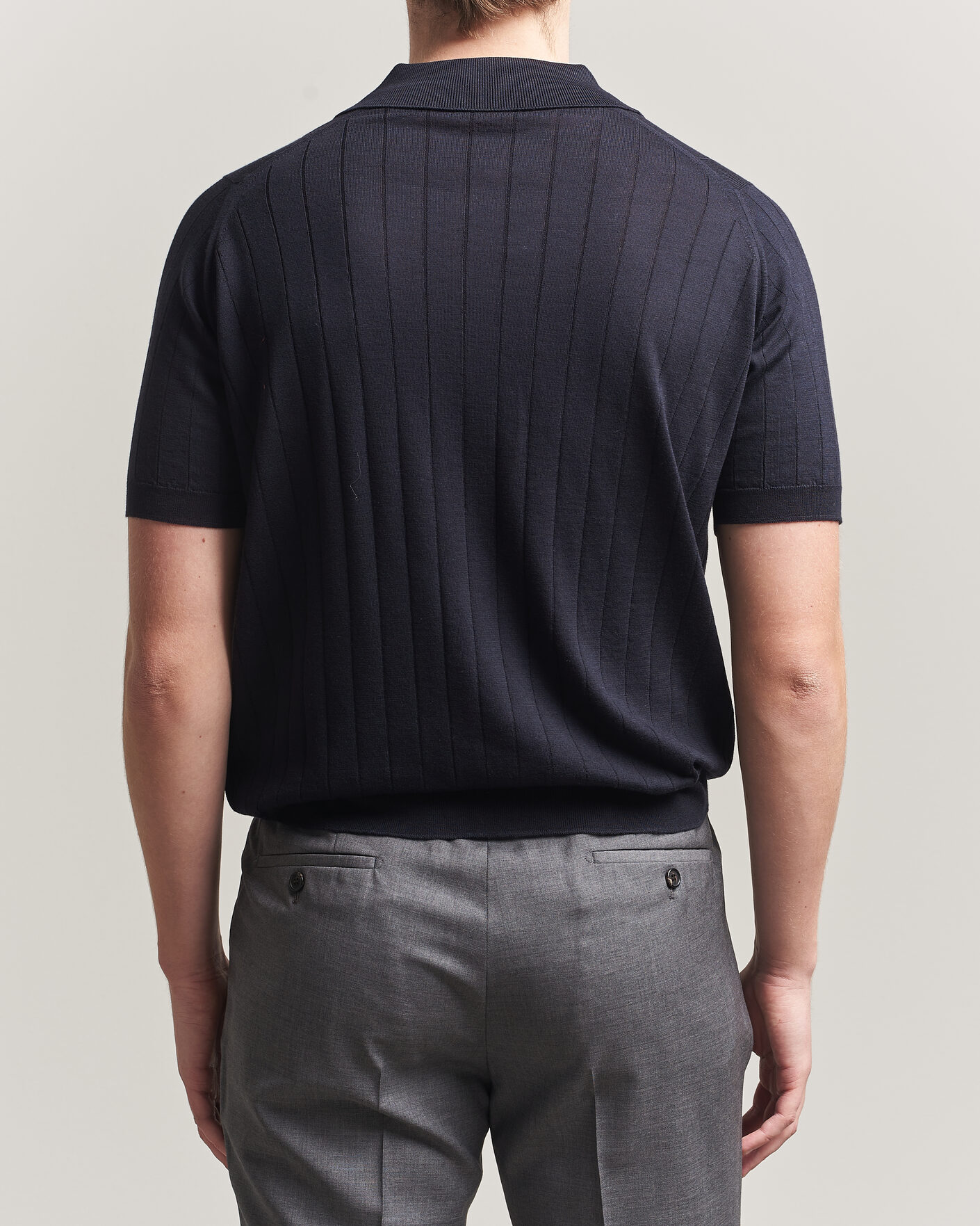 John Smedley Williams Merino/Cotton Knitted Polo Navy at