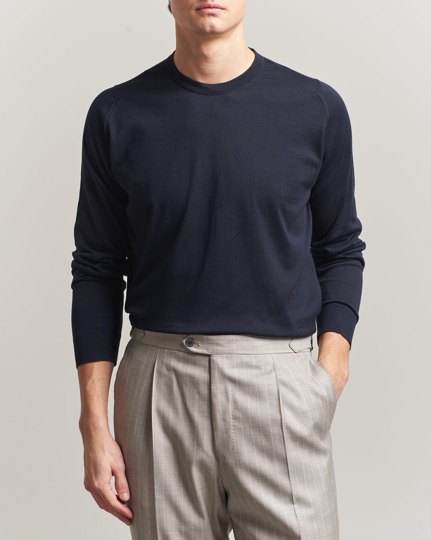 John Smedley Rowland Sea Island Crew Neck Pullover Navy at