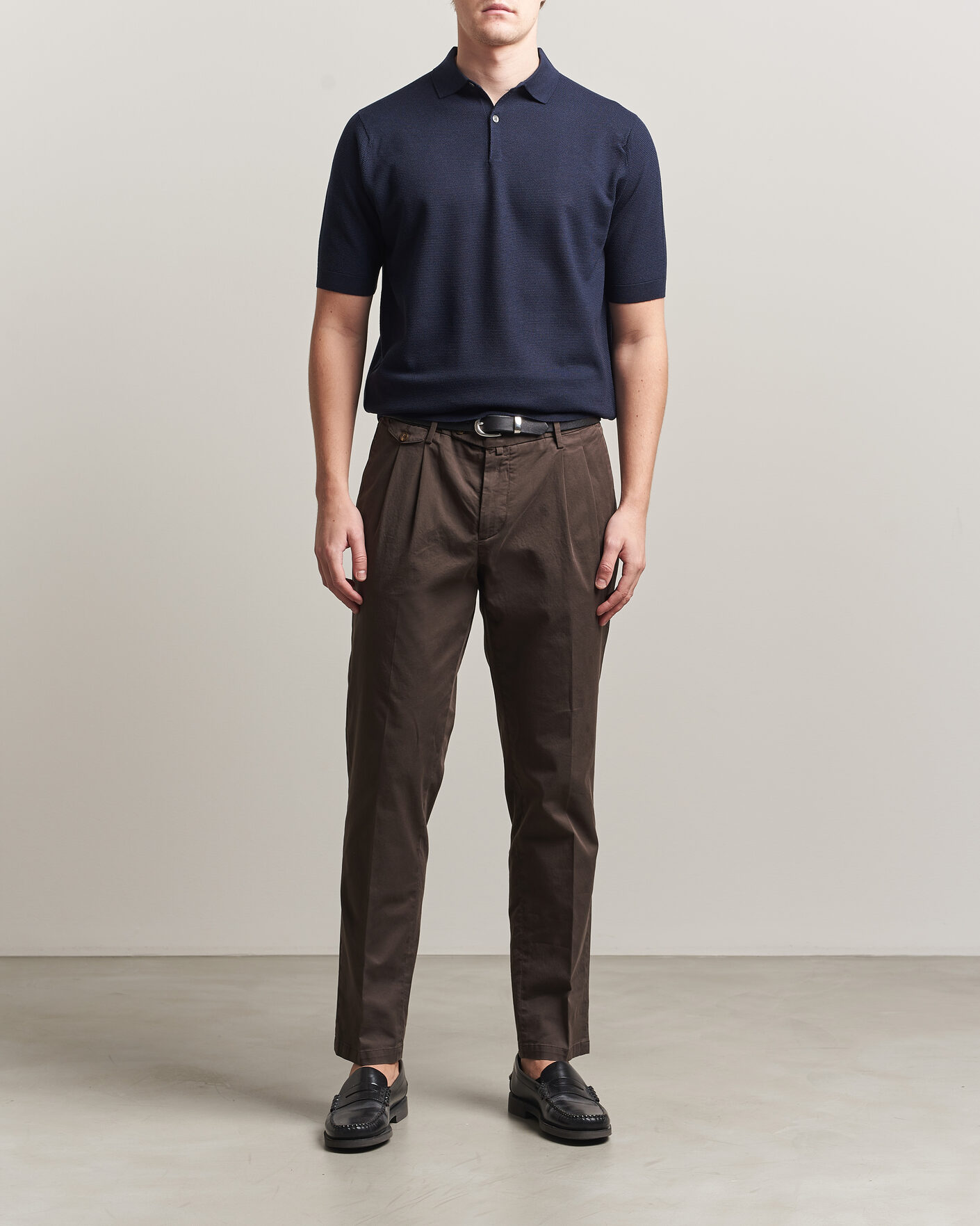John Smedley 14 Singular Knitted Textured Polo Midnight at