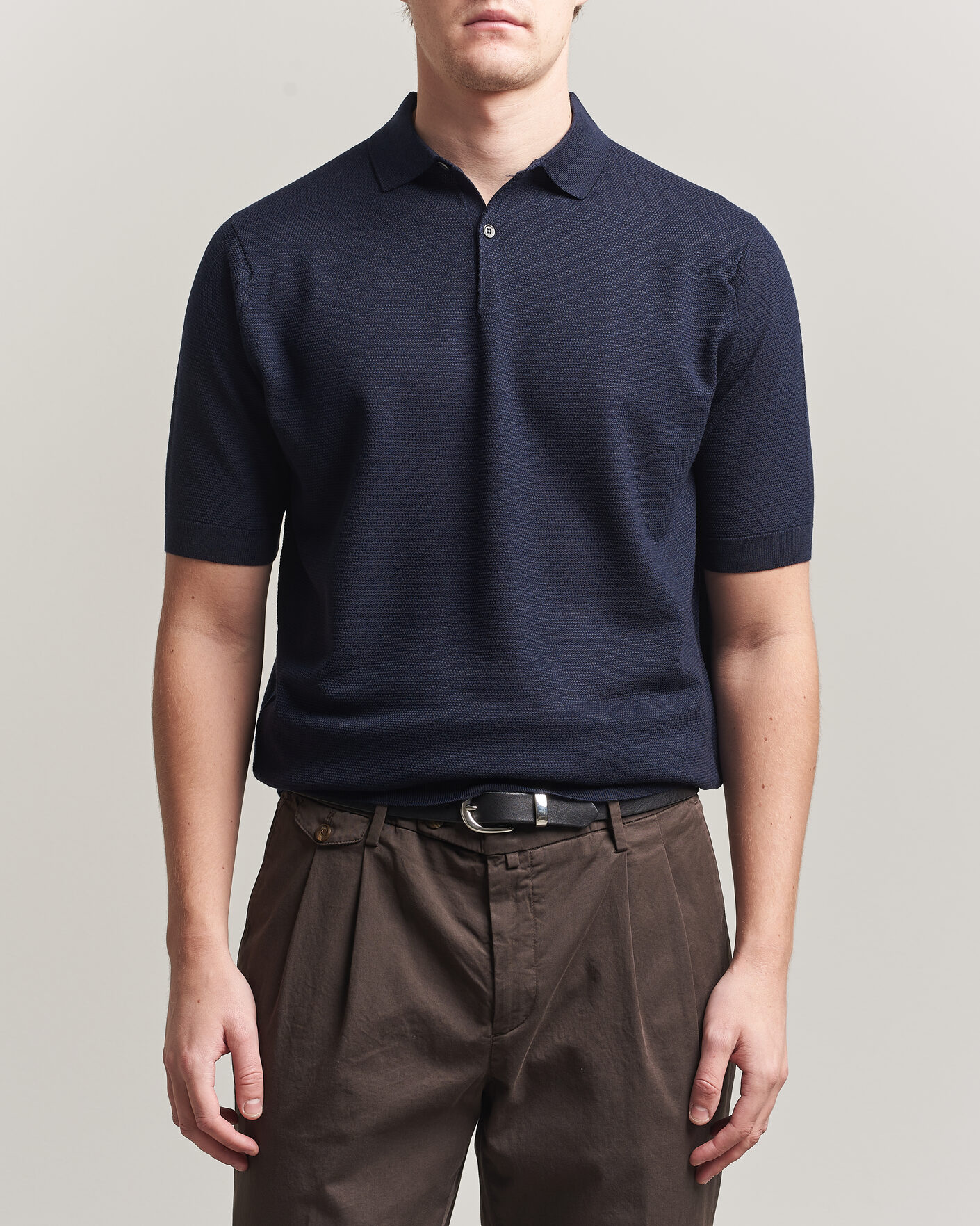Men | Polo Shirts | John Smedley | 14 Singular Knitted Textured Polo Midnight