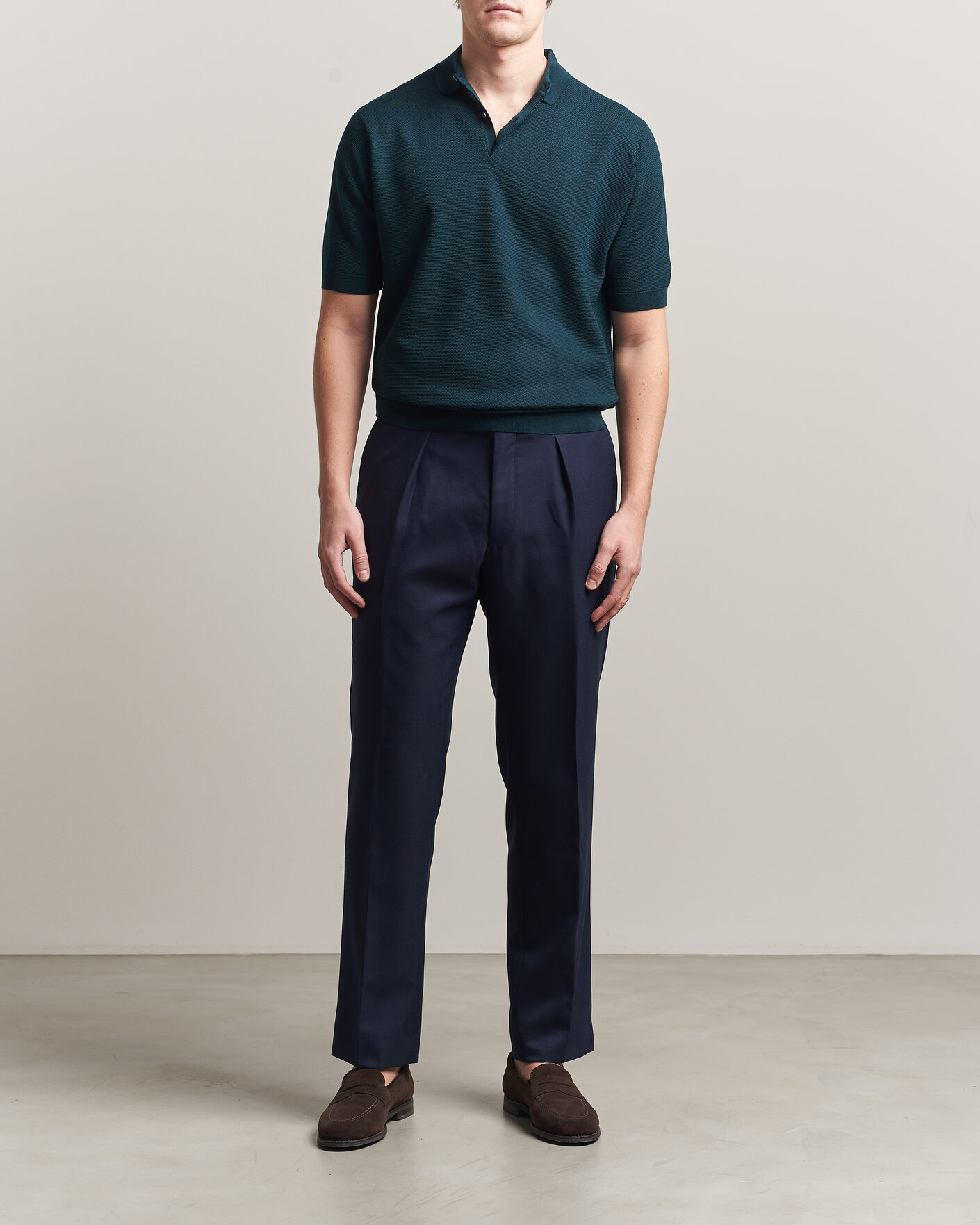 John Smedley 14 Singular Knitted Textured Polo Richardson Green at