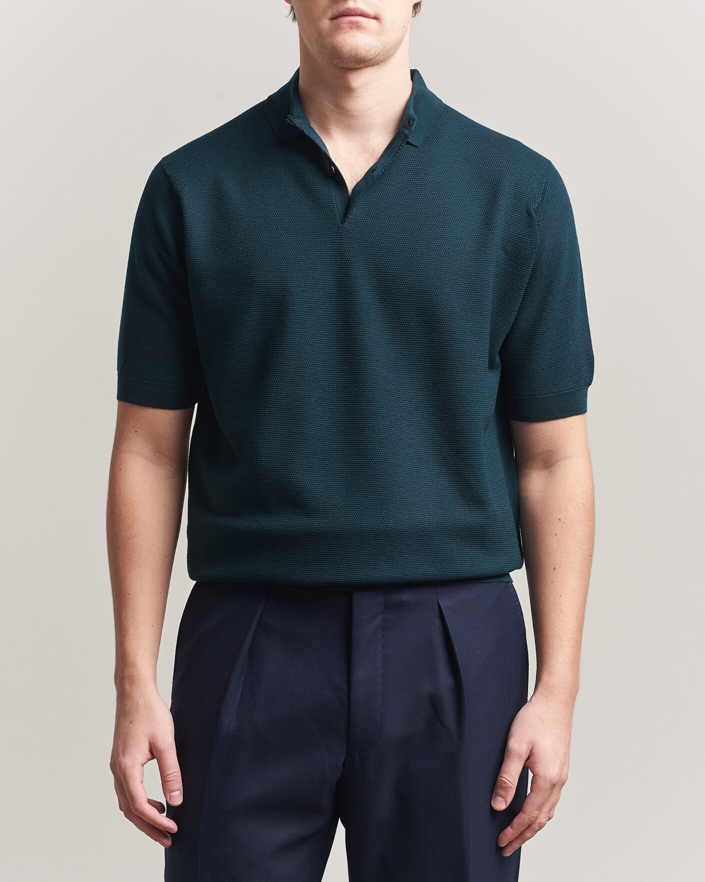 John Smedley 14 Singular Knitted Textured Polo Richardson Green at