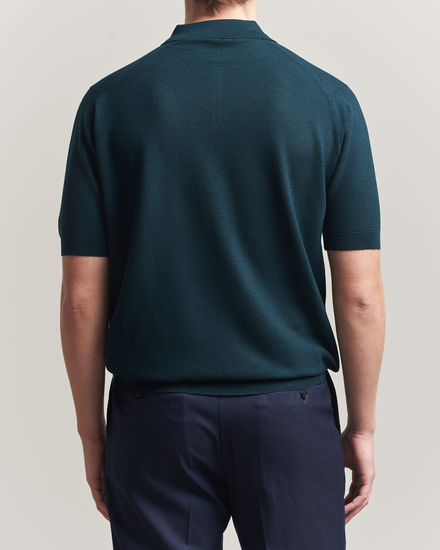 John Smedley 14 Singular Knitted Textured Polo Richardson Green at