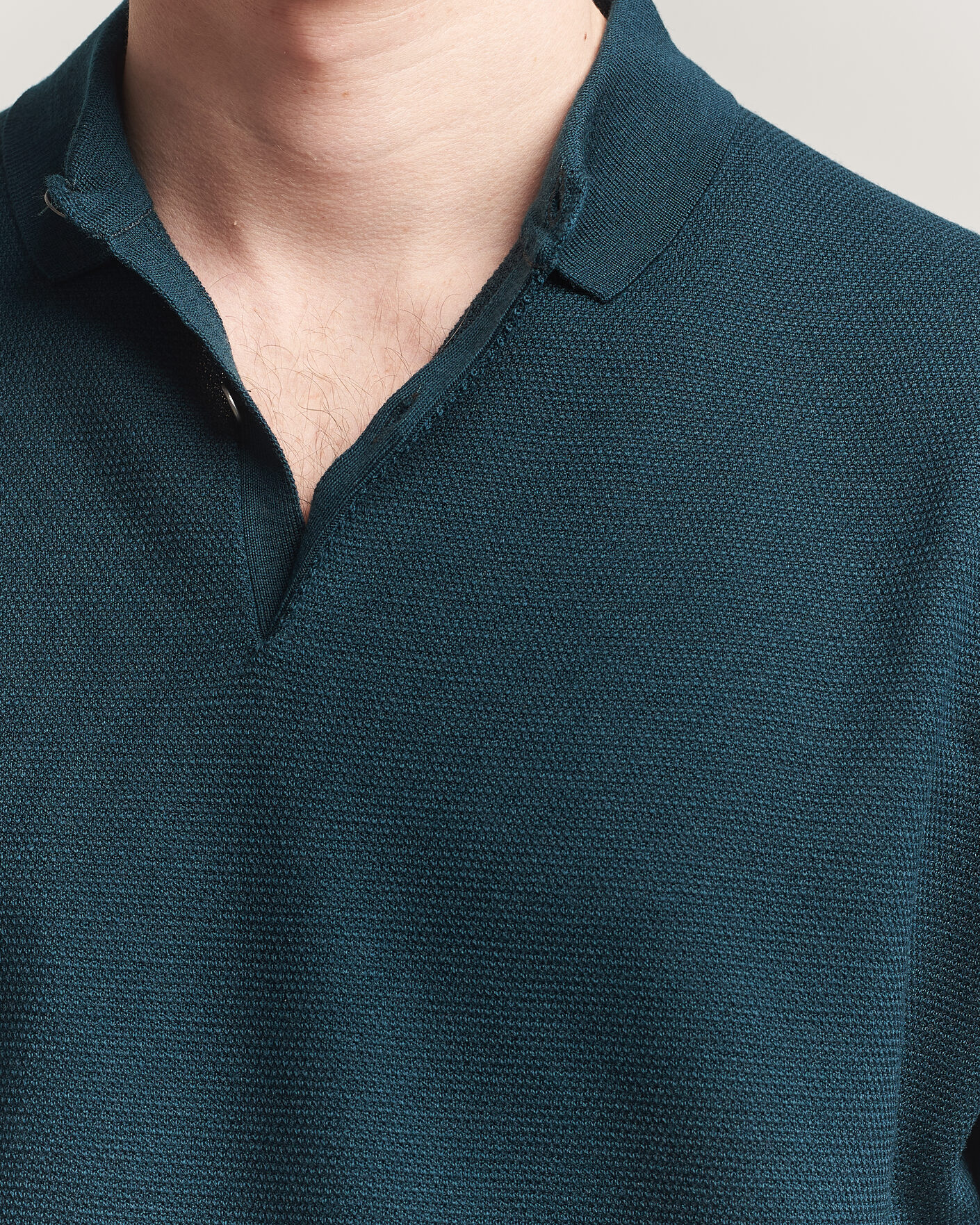 John Smedley 14 Singular Knitted Textured Polo Richardson Green at