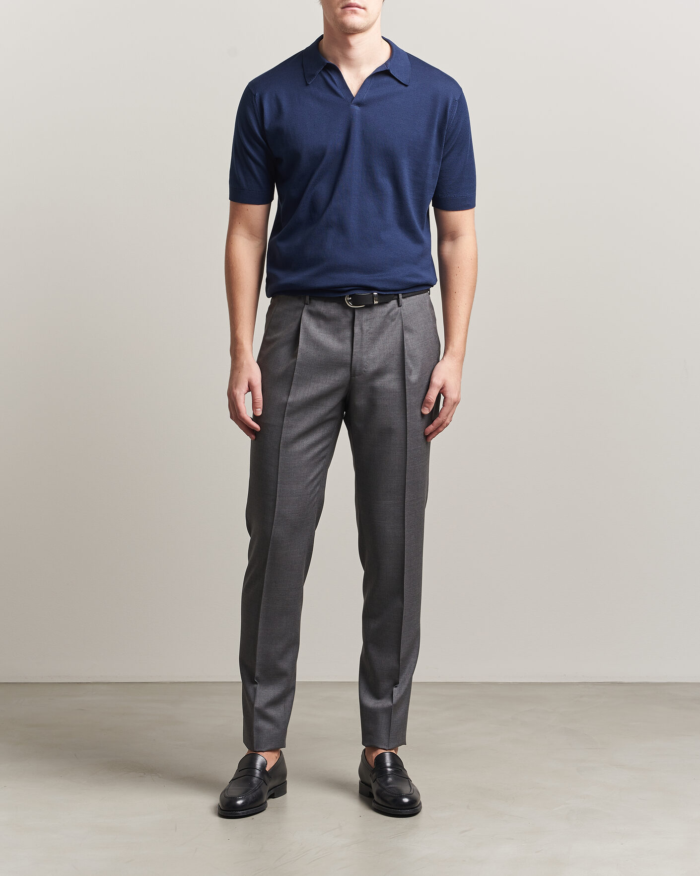 John Smedley Noah Open Collar Sea Island Polo French Navy at