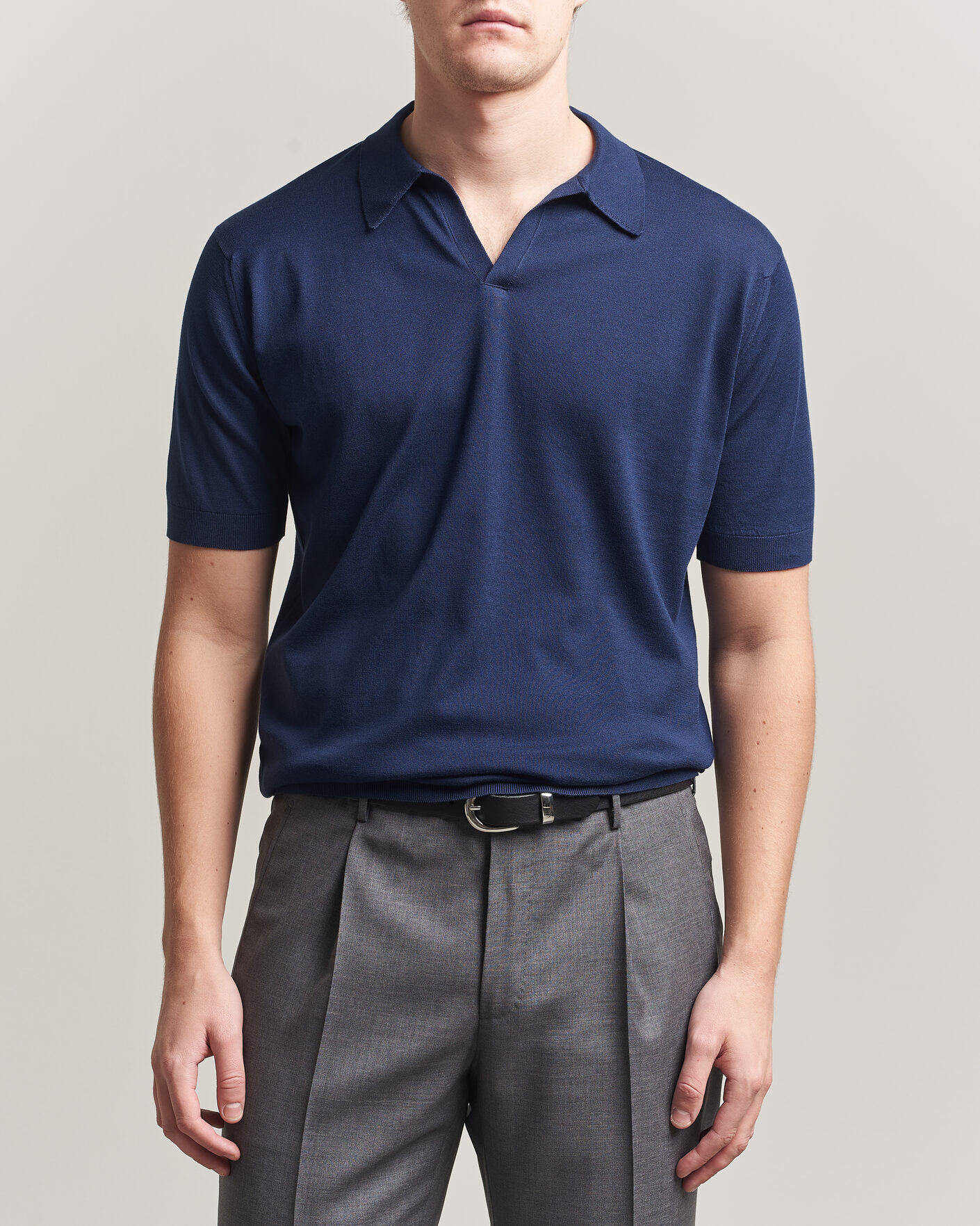 John Smedley Noah Open Collar Sea Island Polo French Navy at