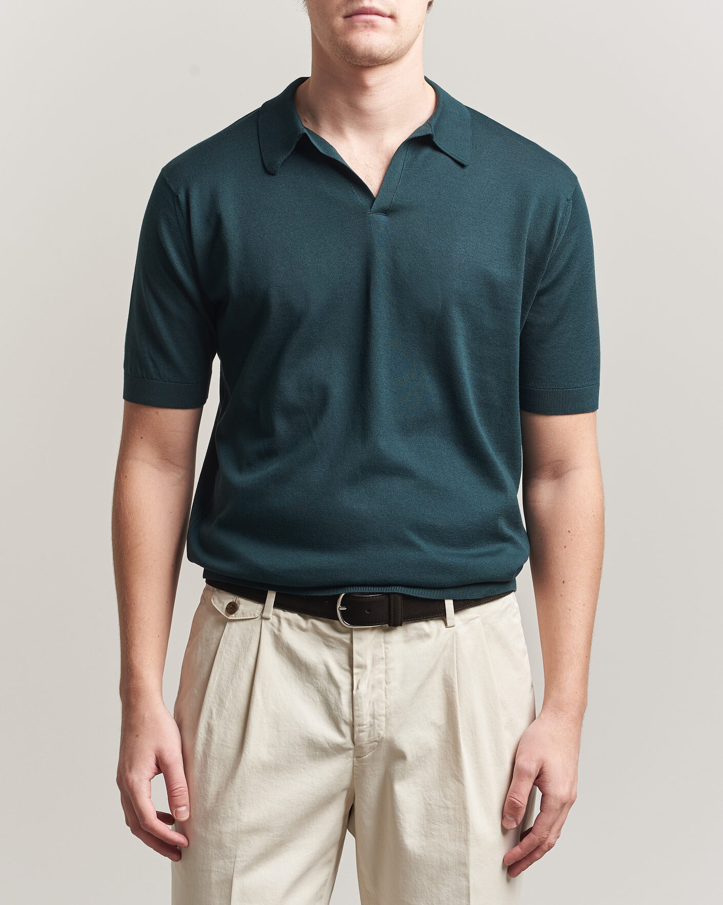 Men | Polo Shirts | John Smedley | Noah Open Collar Sea Island Polo Rainforest