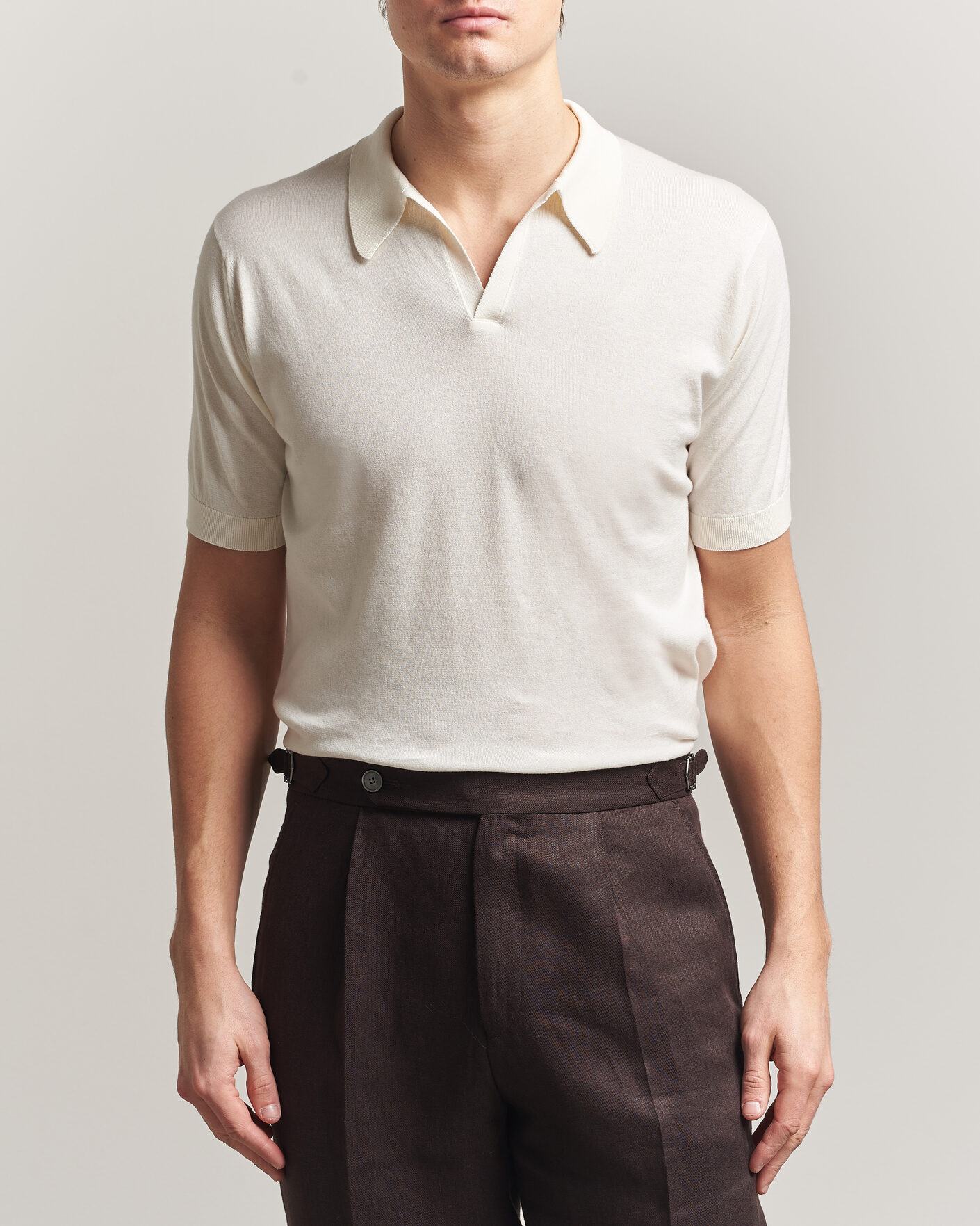 JOHN SMEDLEY SEA COTTON POLO エクリュ John Smedley Noah Open Collar Sea Island Polo Starch at CareOfCarl.com
