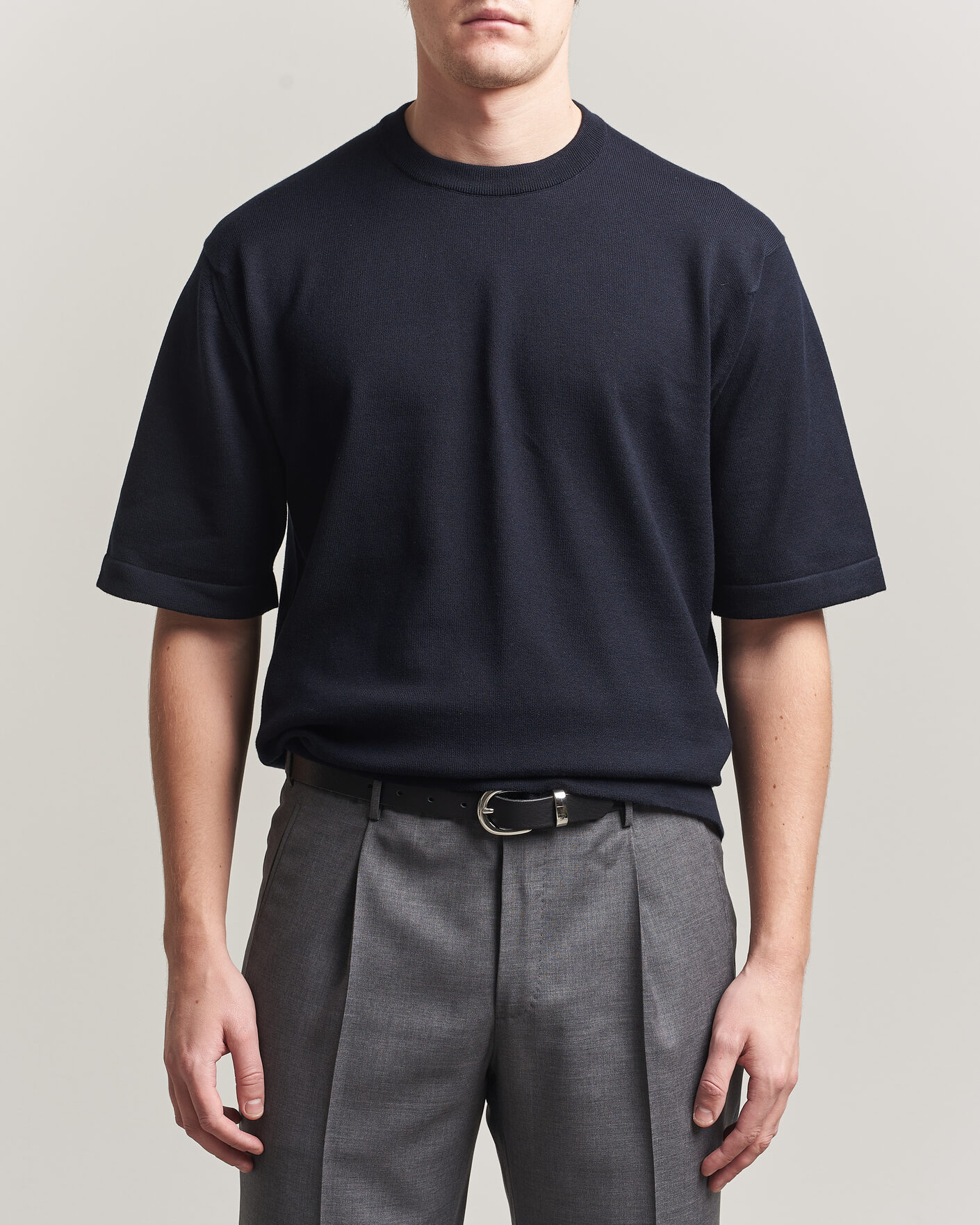 John Smedley Tindall Sea Island Cotton T-Shirt Navy at CareOfCarl.com