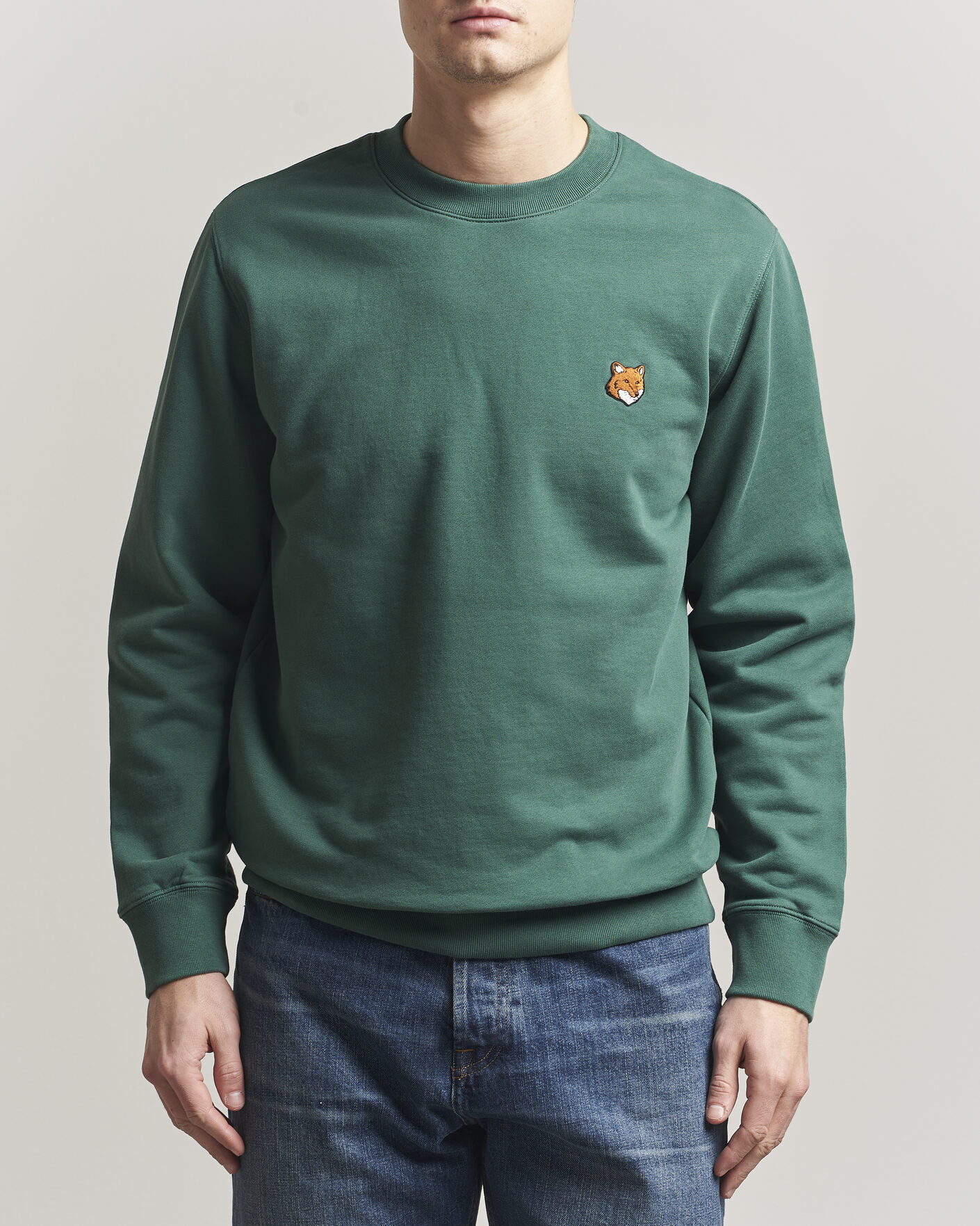 Maison Kitsuné Fox Head Sweatshirt Bottle Green at CareOfCarl.com