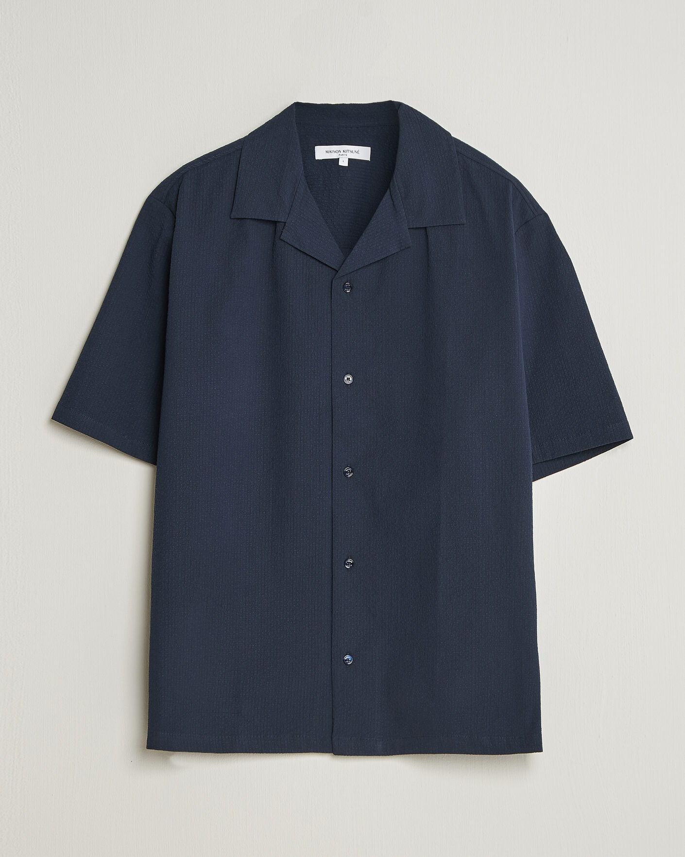 Maison Kitsuné Seersucker Resort Shirt Navy at CareOfCarl.com