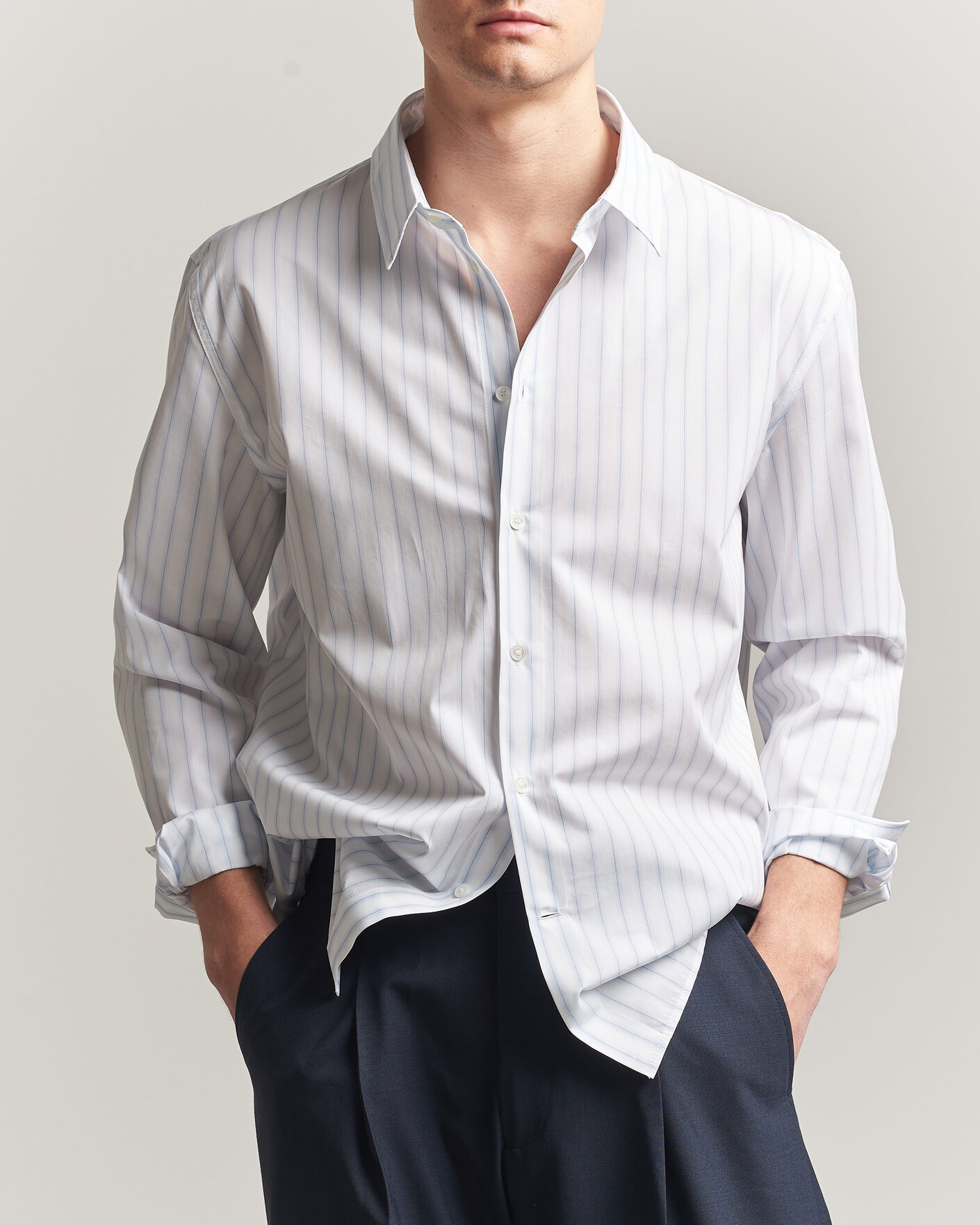 Maison Kitsuné Casual Striped Shirt Blue/White at CareOfCarl.com