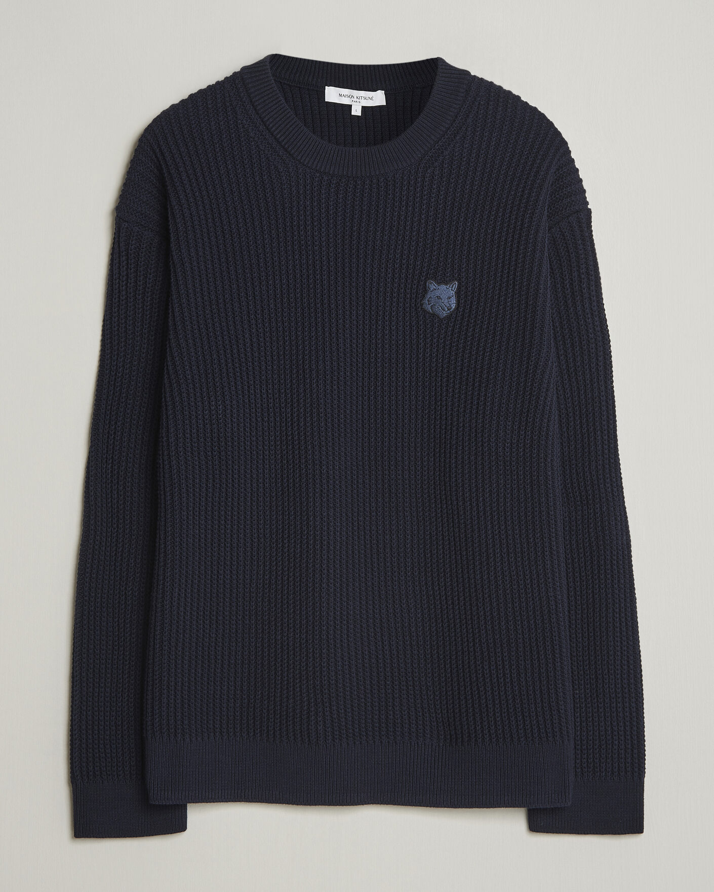 Men | Sweaters & Knitwear | Maison Kitsuné | Tonal Fox Head Rib Knitted Sweater Navy