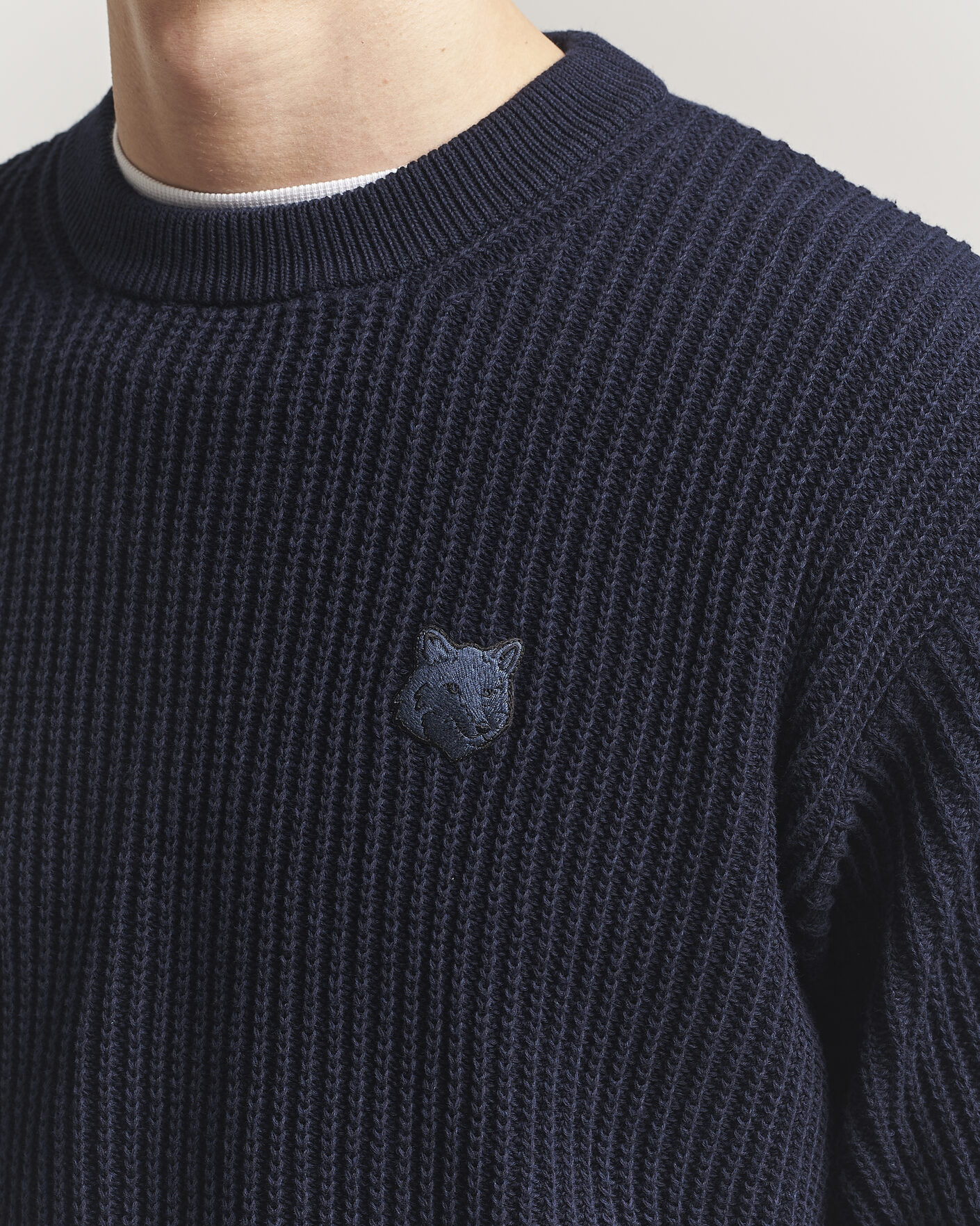 Maison Kitsuné Tonal Fox Head Rib Knitted Sweater Navy at