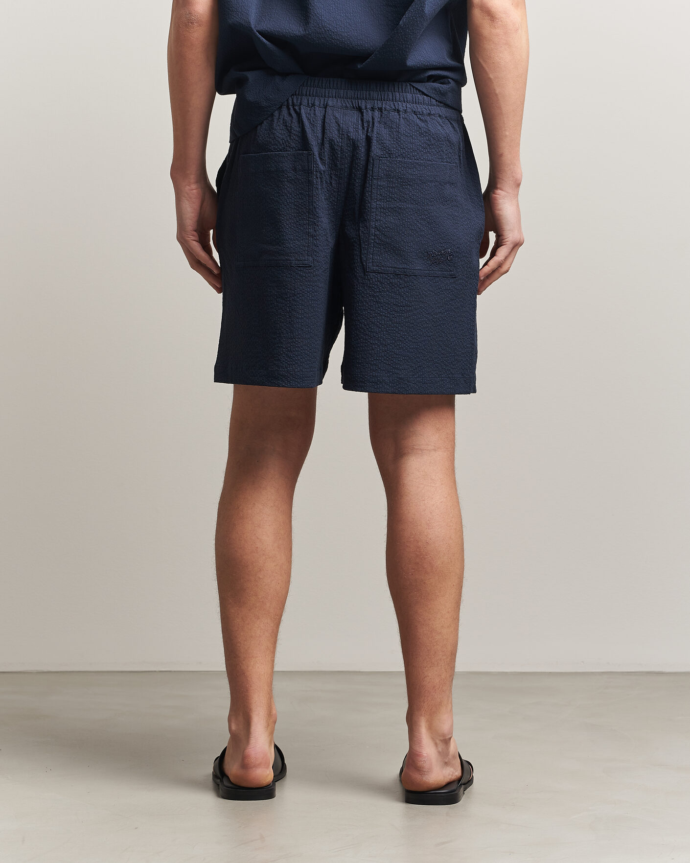 Men | Shorts | Maison Kitsuné | Seersucker Drawstring Shorts Navy