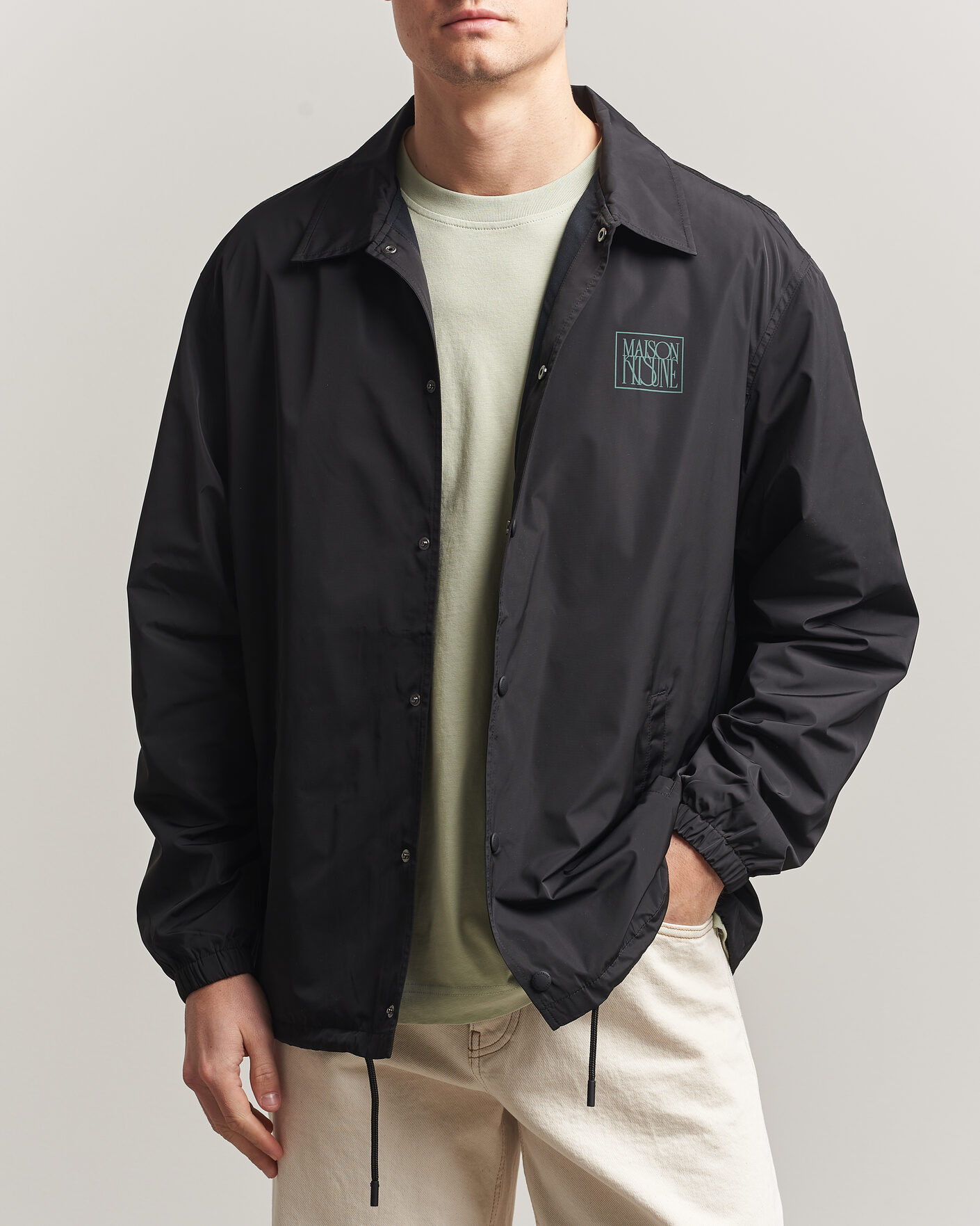 Maison Kitsuné Tonal Fox Head Coach Jacket Black at CareOfCarl.com