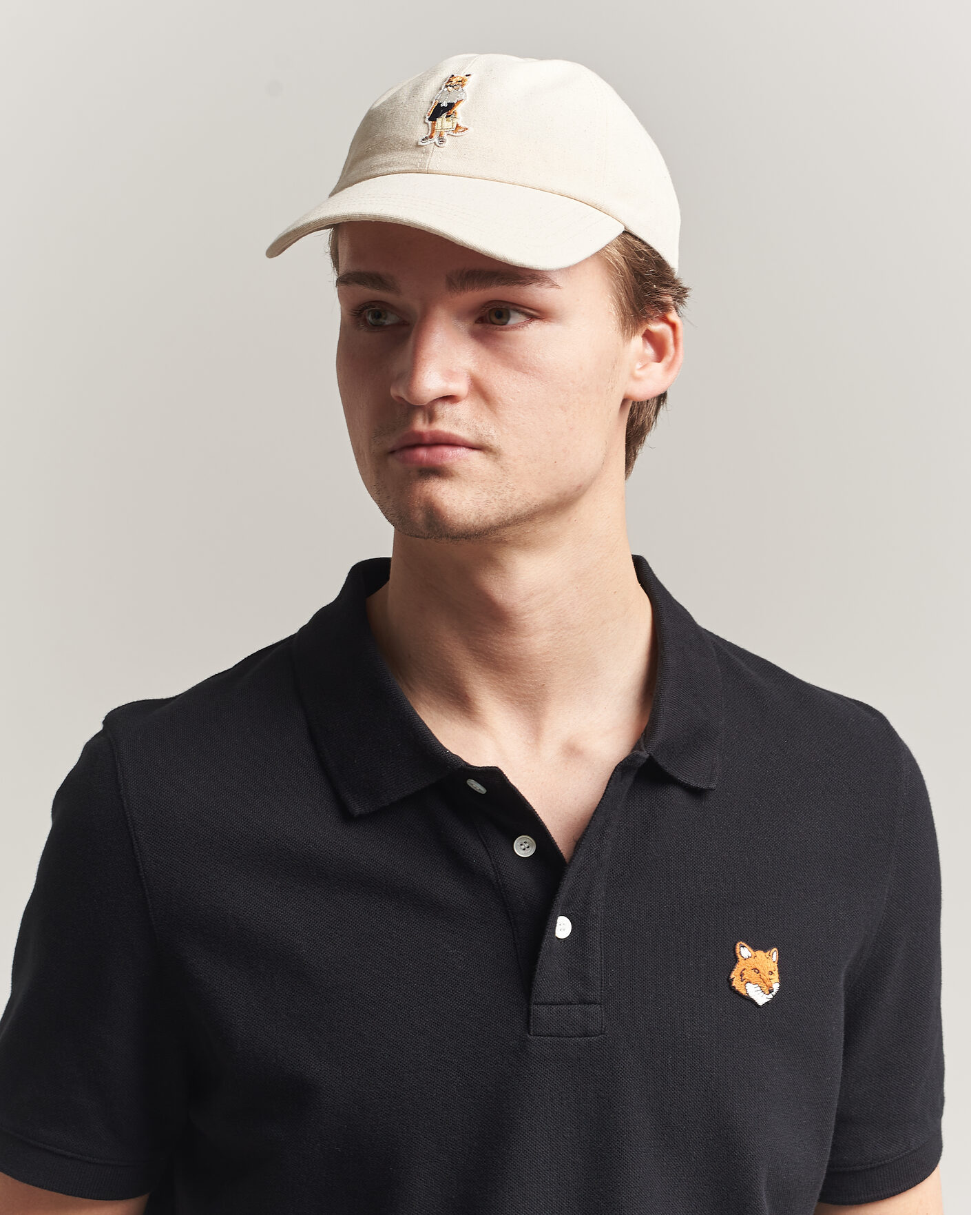 Maison Kitsuné Dressed Fox Cap Noble Beige at CareOfCarl.com