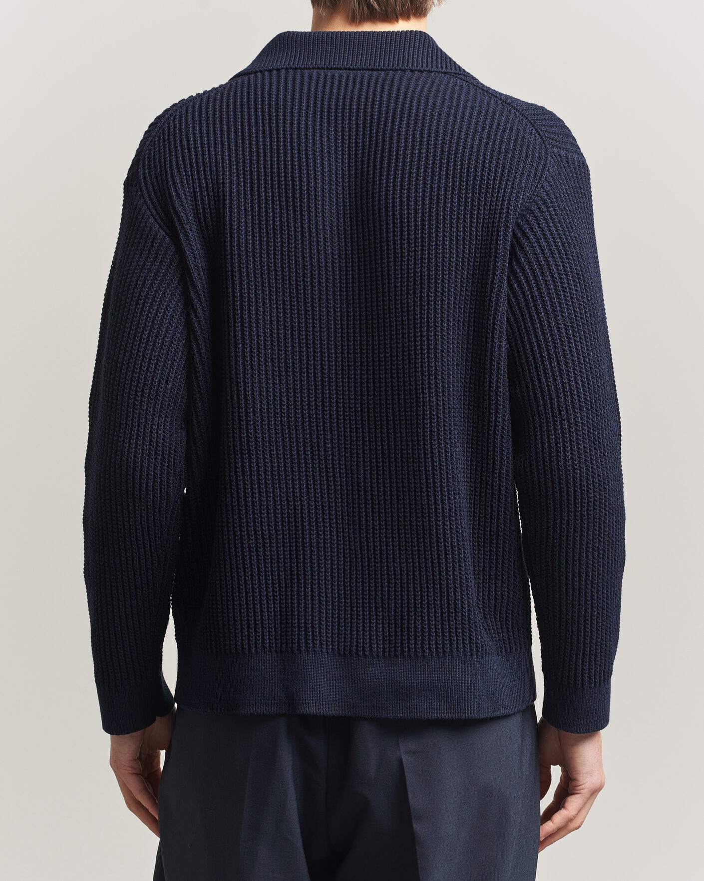 Men | Polo Shirts | Maison Kitsuné | Tonal Fox Head Rib Knitted Polo Navy