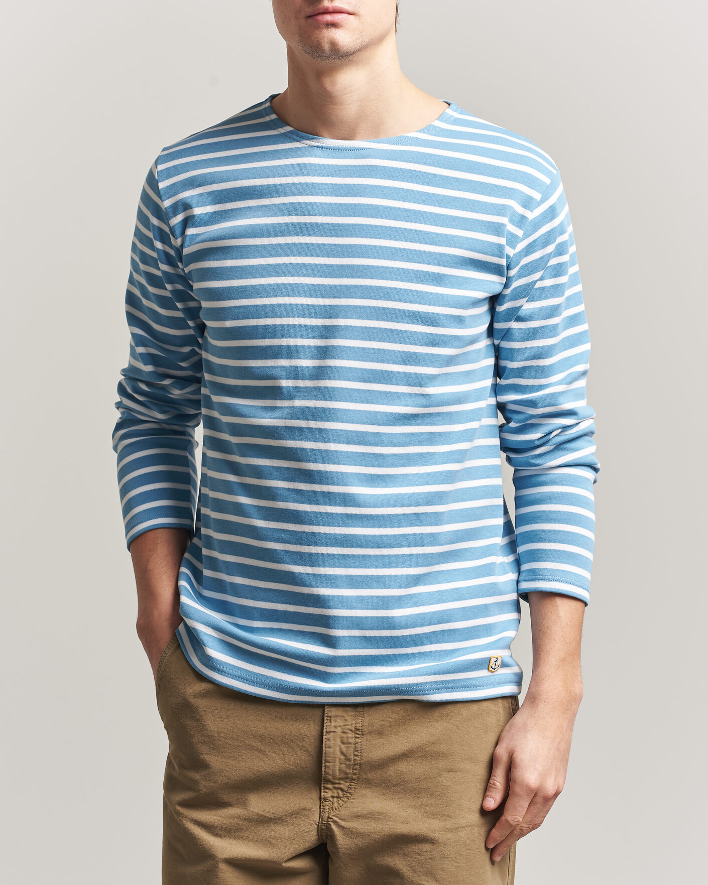 Men | T-Shirts | Armor-lux | Houat Héritage Stripe Long Sleeve T-Shirt Waterfall/Blanc