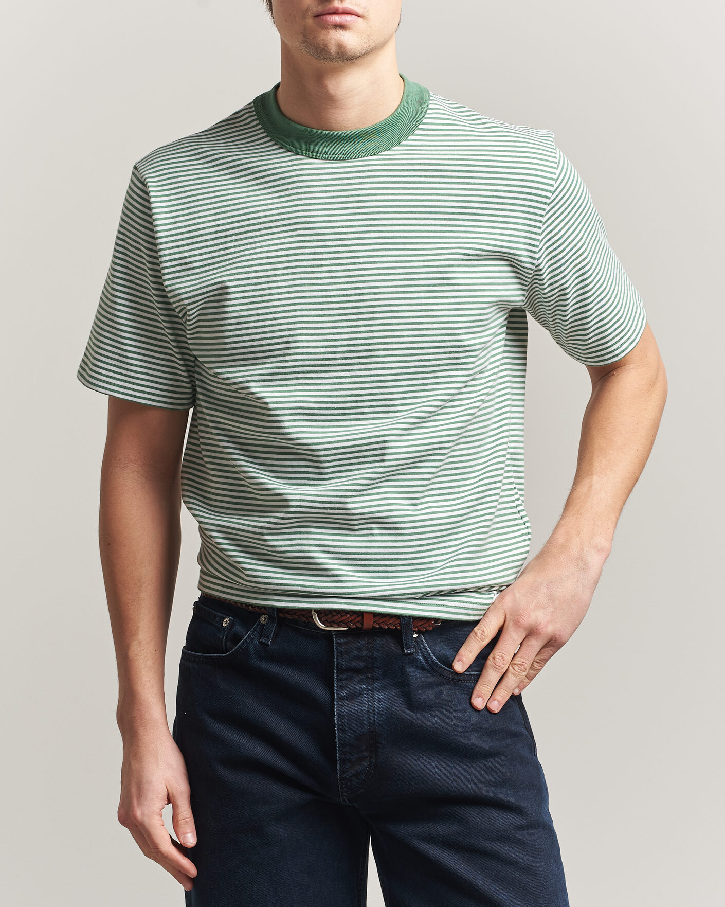 Men | T-Shirts | Armor-lux | Callac Héritage Stripe T-Shirt Ivy/Blanc